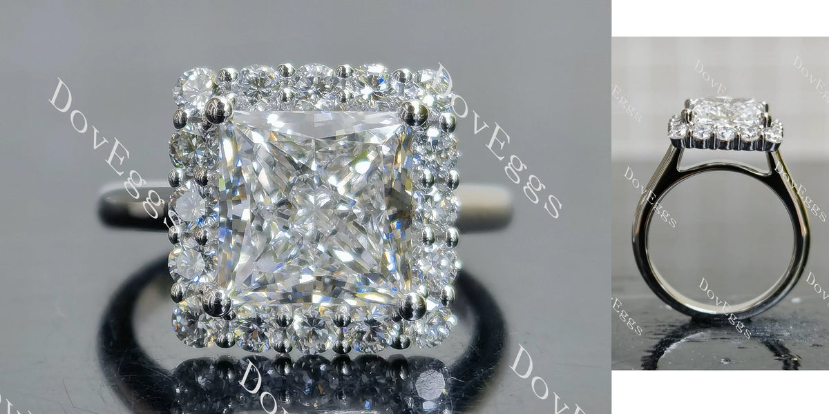 Princess halo moissanite engagement ring| DovEggs