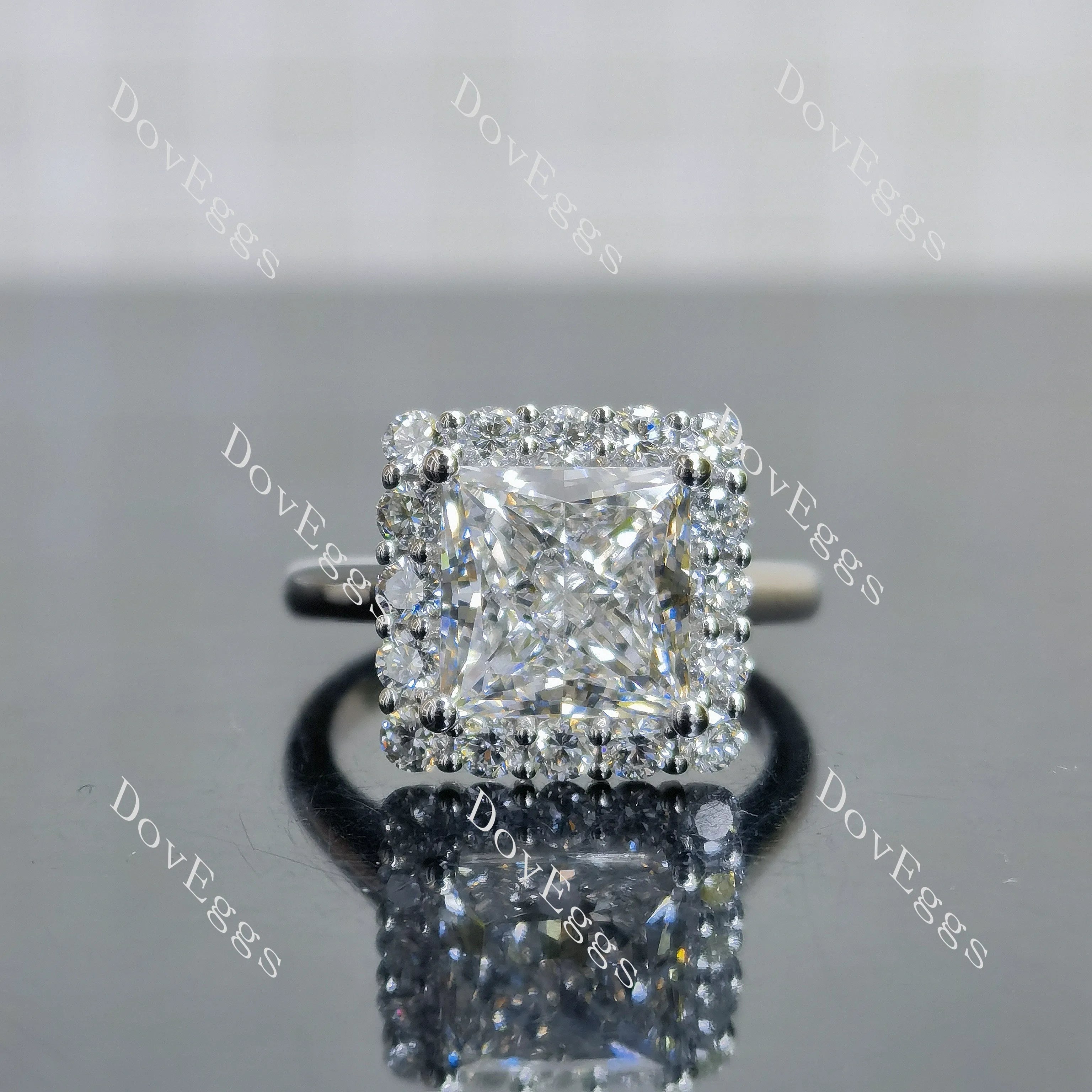 Princess halo moissanite engagement ring| DovEggs