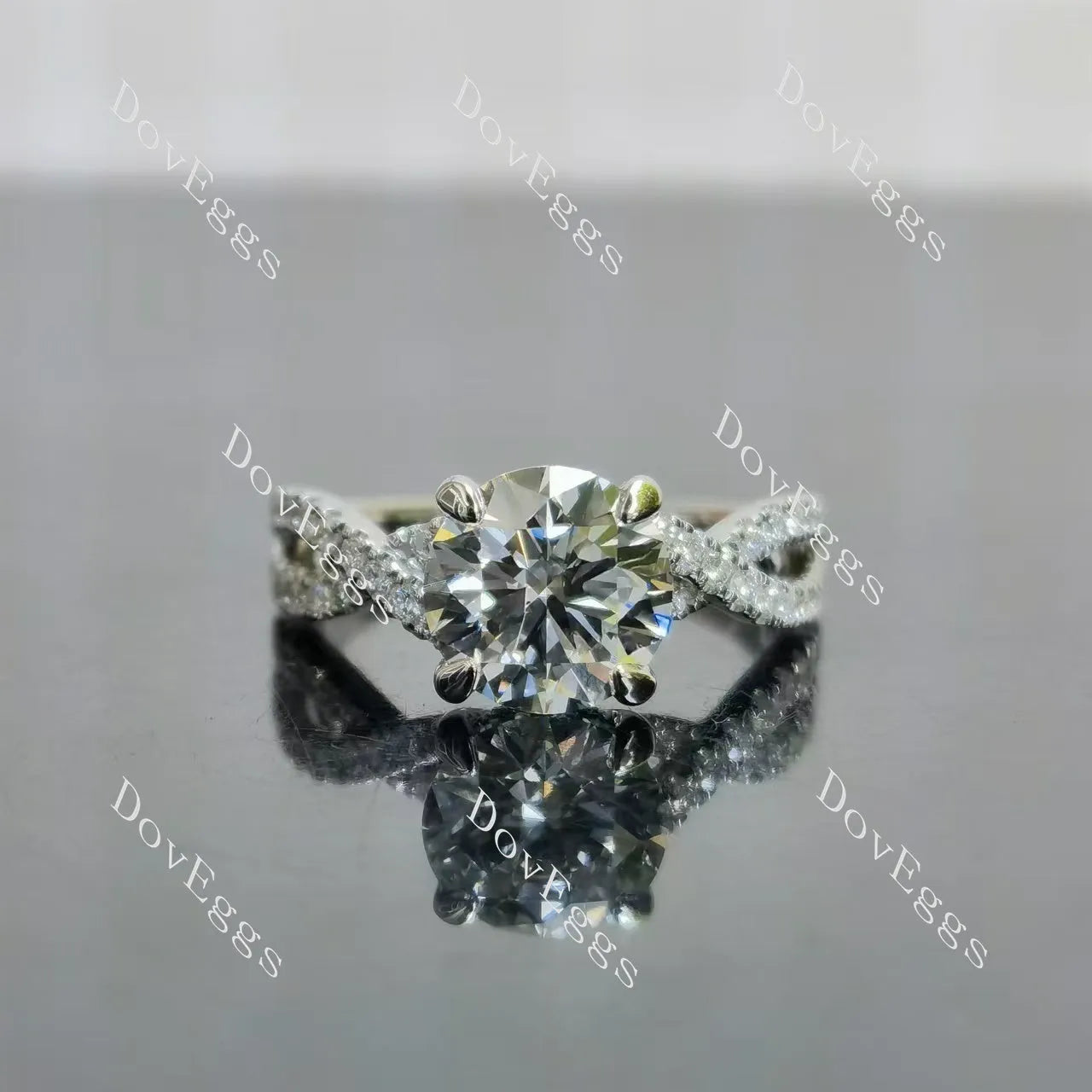 Round pave cross band moissanite engagement ring| DovEggs