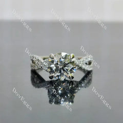 Round pave cross band moissanite engagement ring| DovEggs