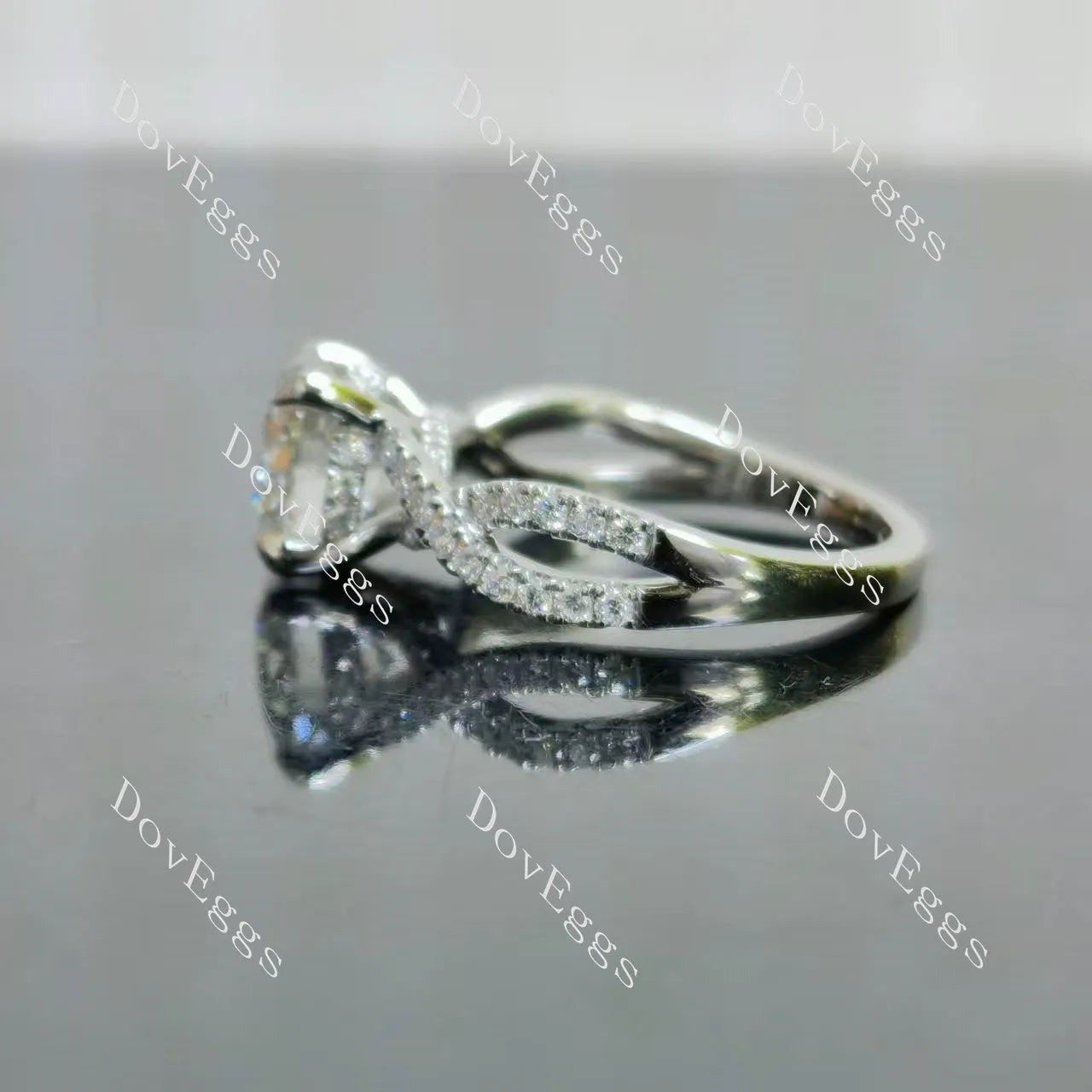 Round pave cross band moissanite engagement ring| DovEggs