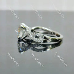 Round pave cross band moissanite engagement ring| DovEggs