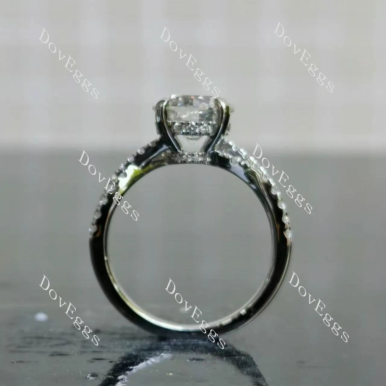 Round pave cross band moissanite engagement ring| DovEggs