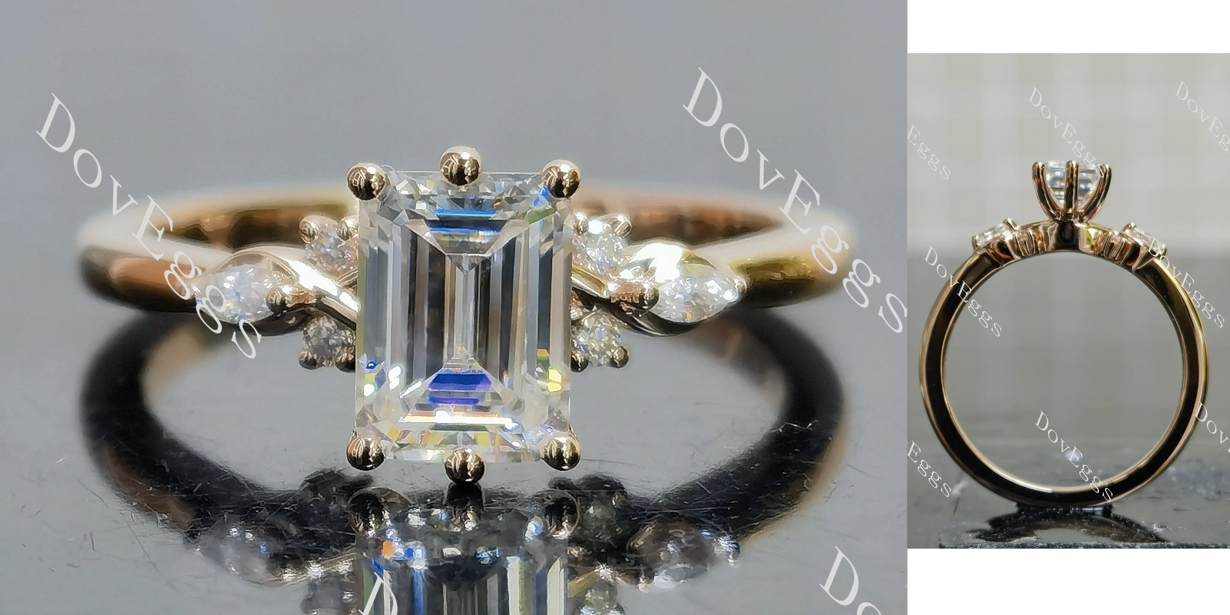Emerald side stones moissanite engagement ring| DovEggs