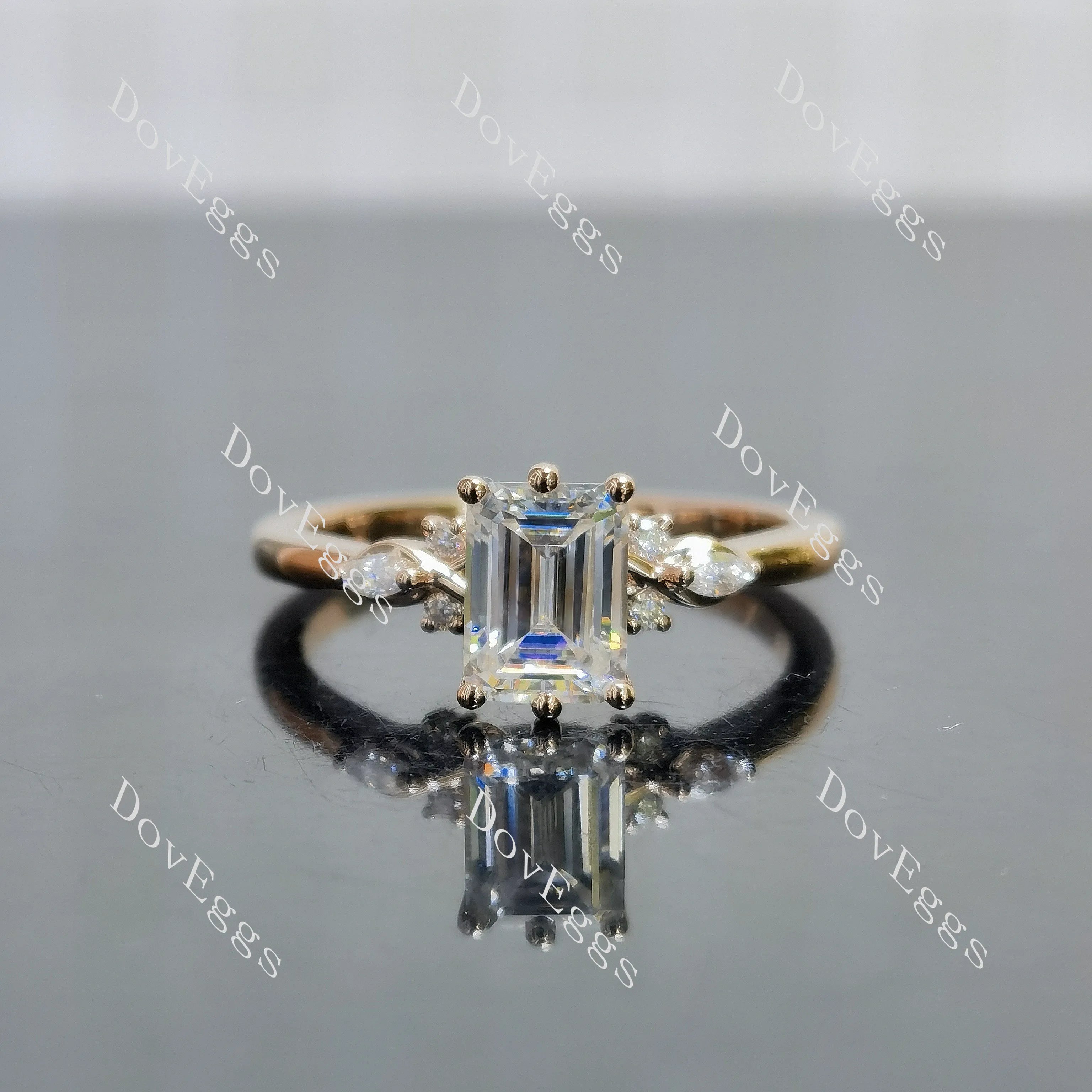 Emerald side stones moissanite engagement ring| DovEggs