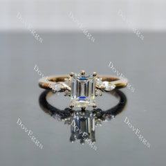 Emerald side stones moissanite engagement ring| DovEggs