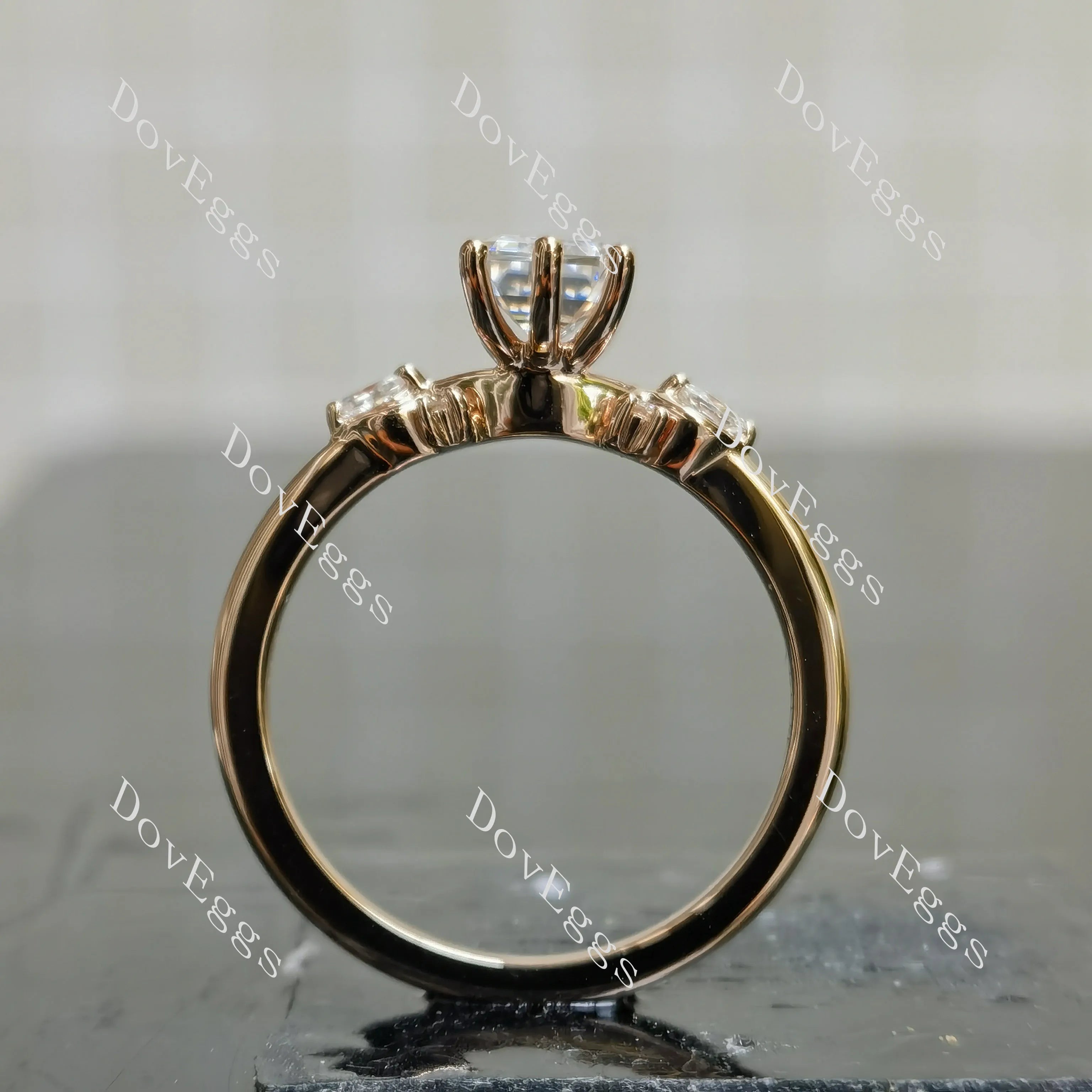 Emerald side stones moissanite engagement ring| DovEggs