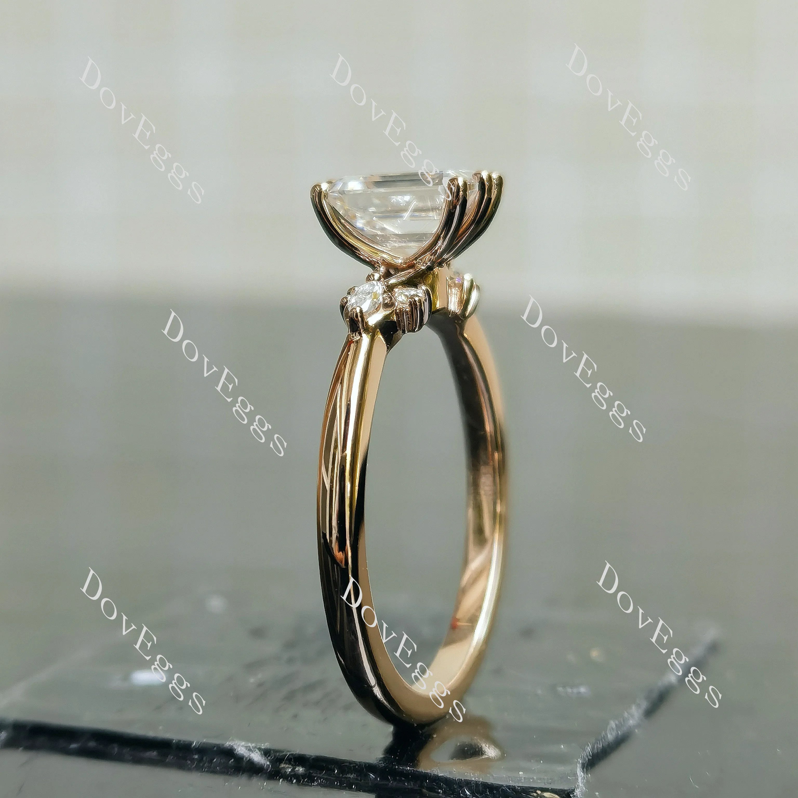 Emerald side stones moissanite engagement ring| DovEggs