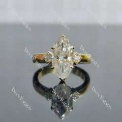 Marquise Modified H&A cut three stones moissanite engagement ring| DovEggs