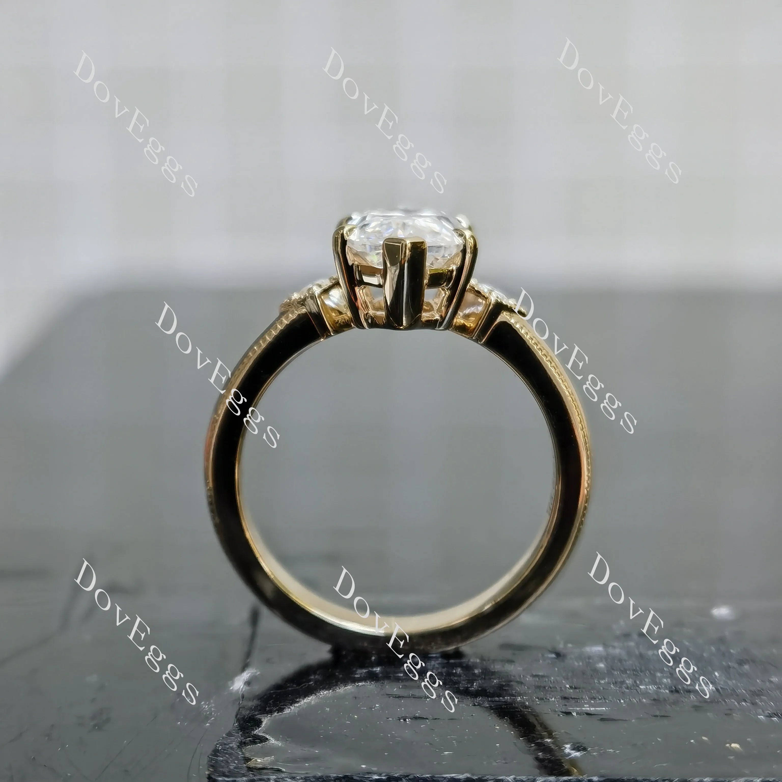 Marquise Modified H&A cut three stones moissanite engagement ring| DovEggs