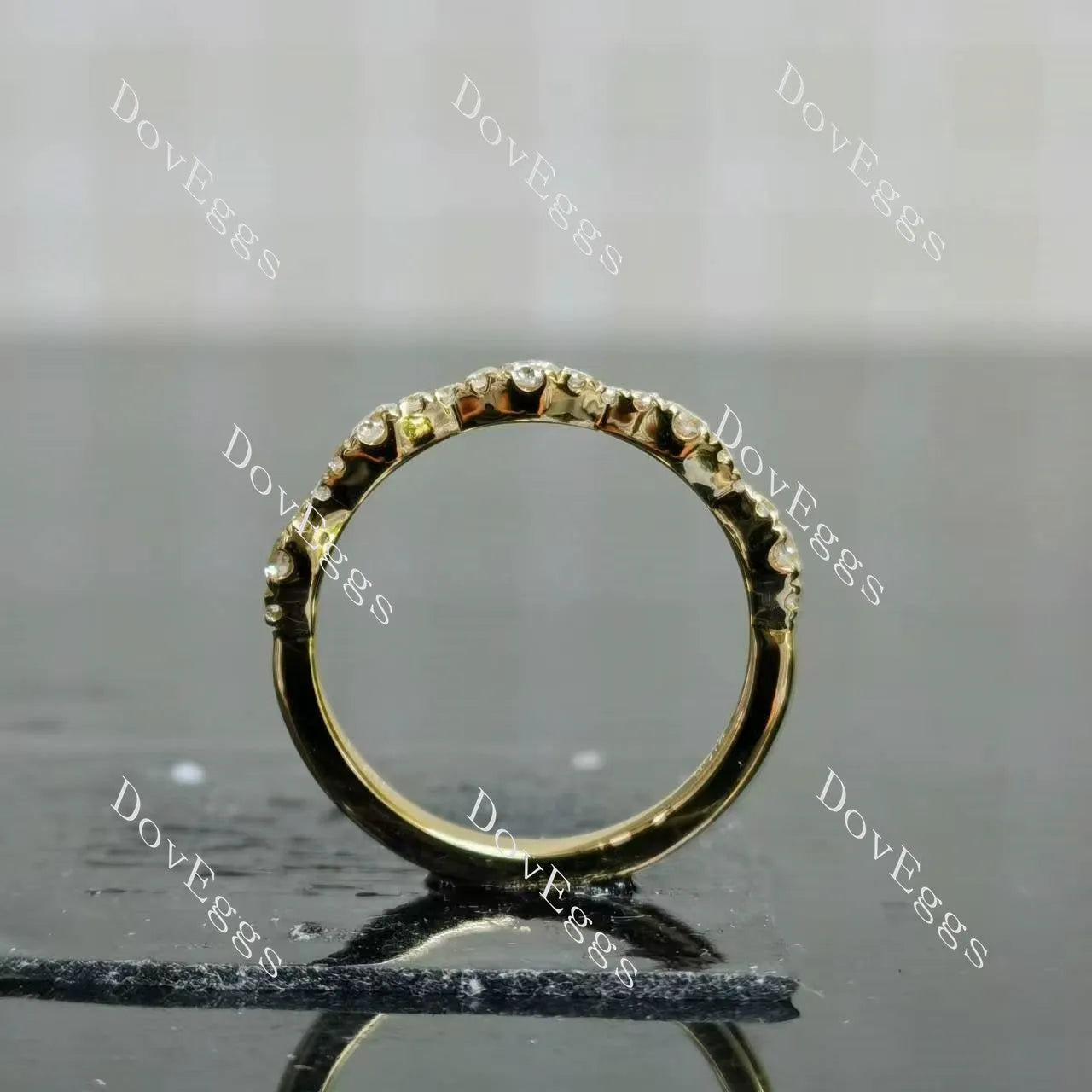 Round pave moissanite/ lab grown diamond wedding band-1.7mm band width| DovEggs