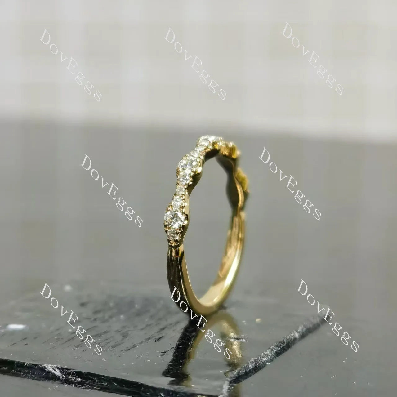 Round pave moissanite/ lab grown diamond wedding band-1.7mm band width| DovEggs