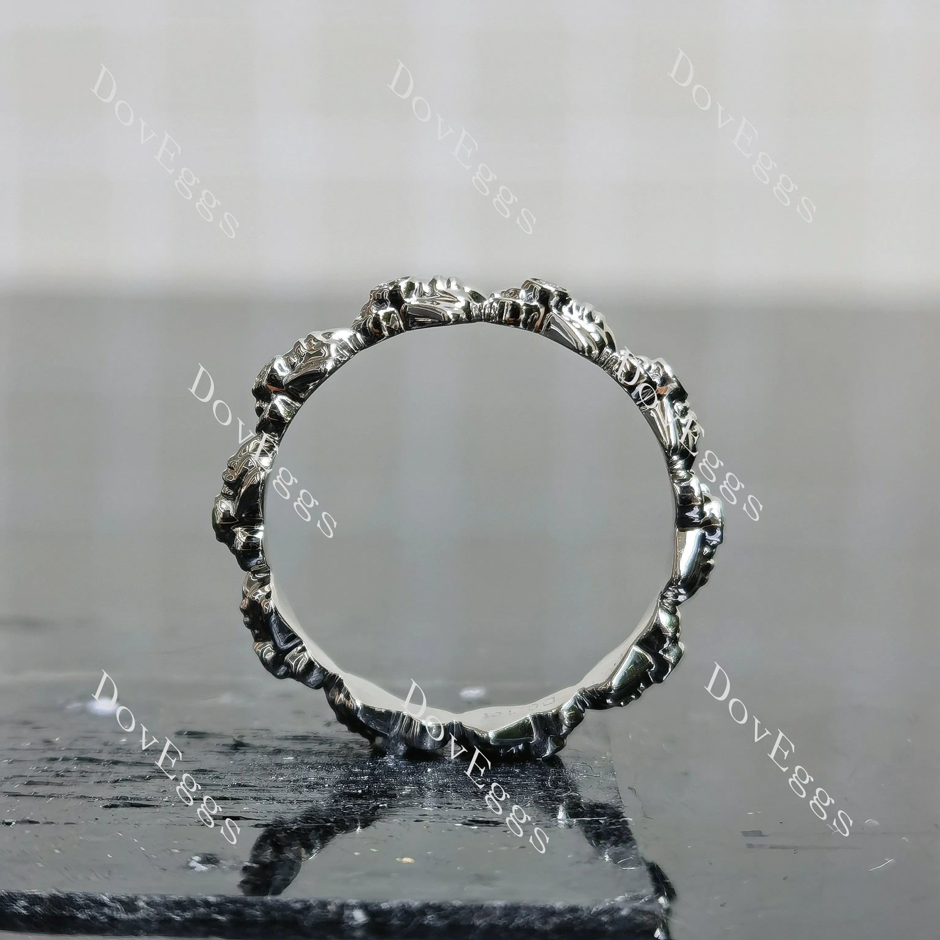 Tiny honeybee eternity round bezel moissanite/lab grown diamond wedding band-4.3mm band width| DovEggs