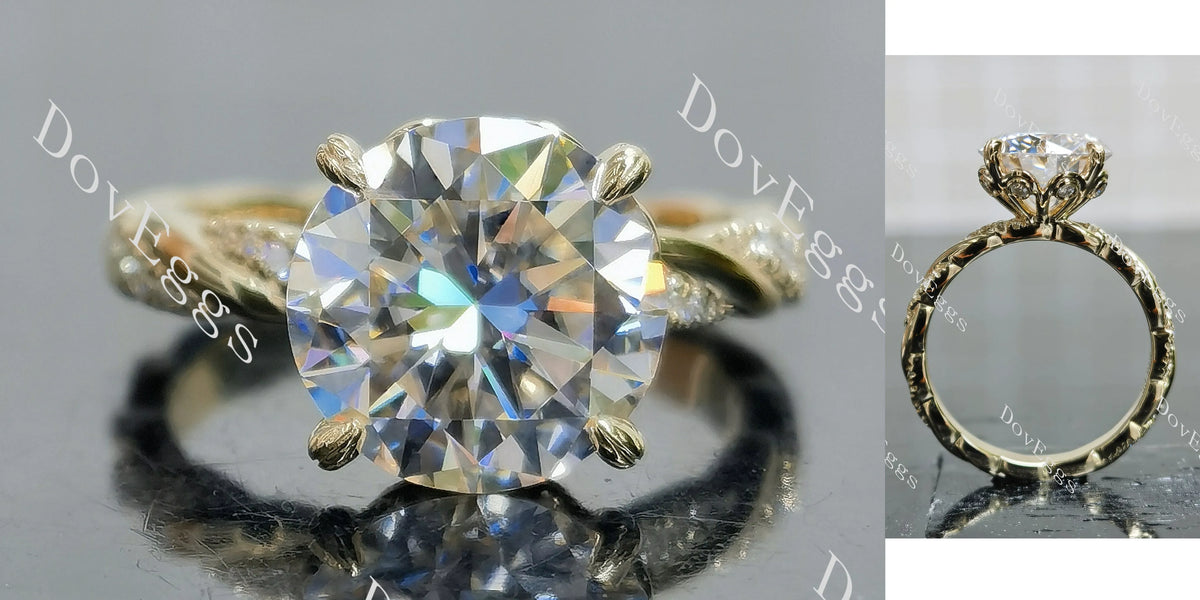 Beth Lauren- Round floral pave vintage moissanite engagement ring| DovEggs