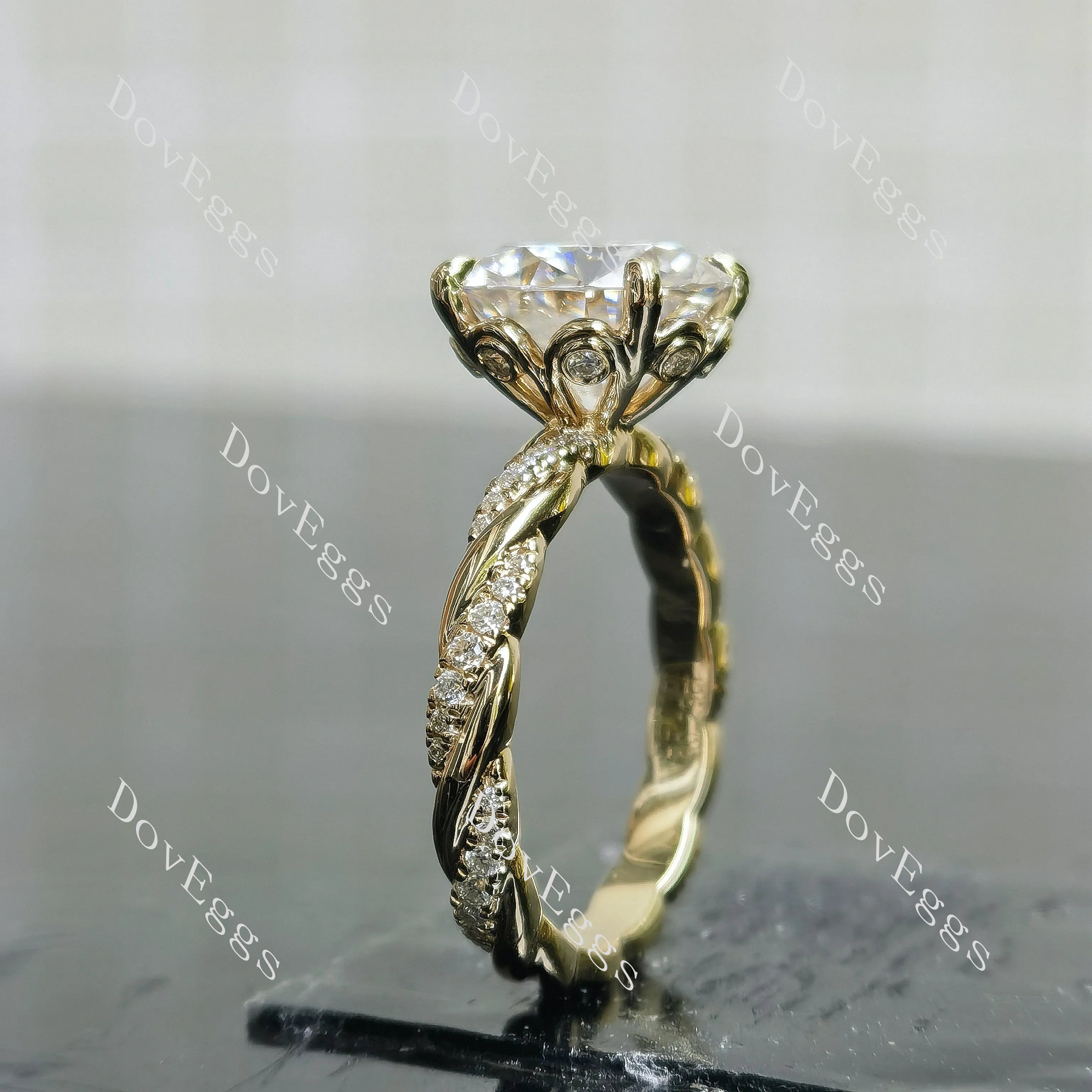 Beth Lauren- Round floral pave vintage moissanite engagement ring| DovEggs