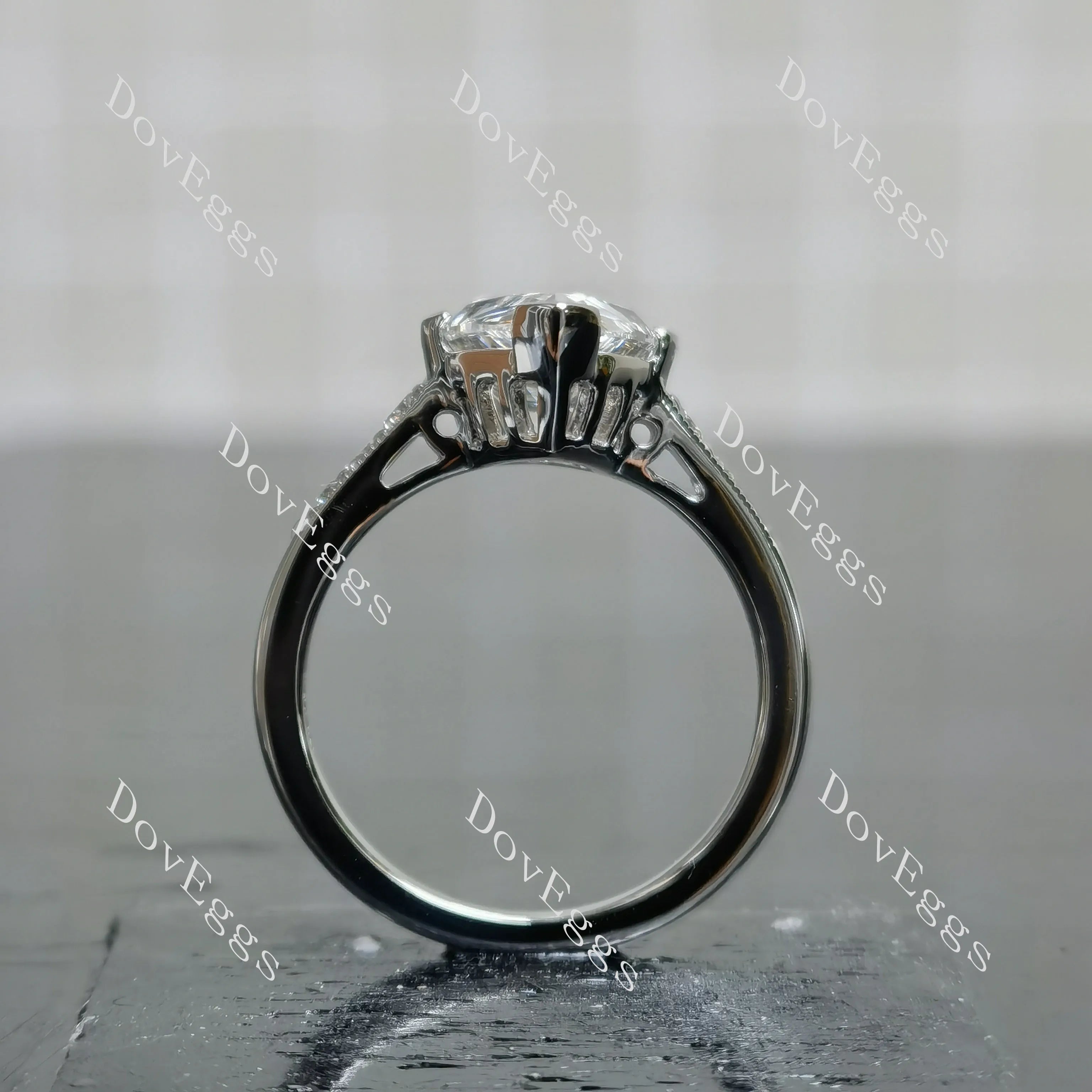 Pear pave art deco moissanite engagement ring| DovEggs