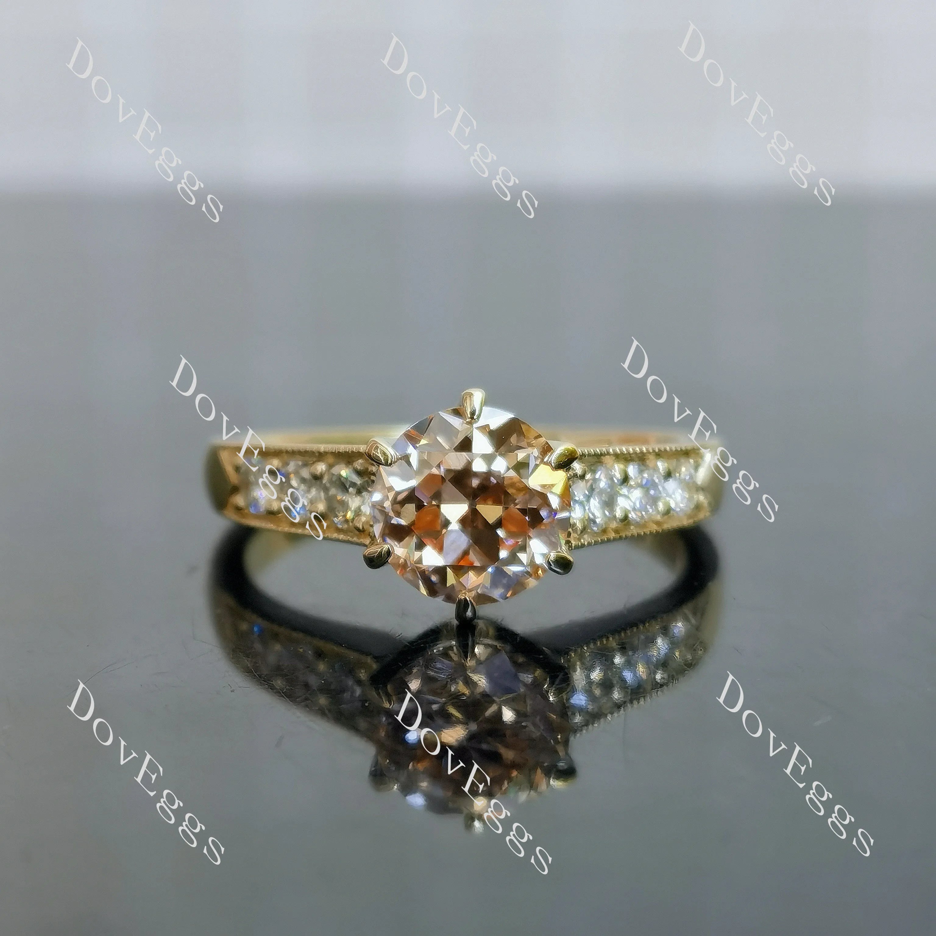 Round pave art deco moissanite engagement ring| DovEggs