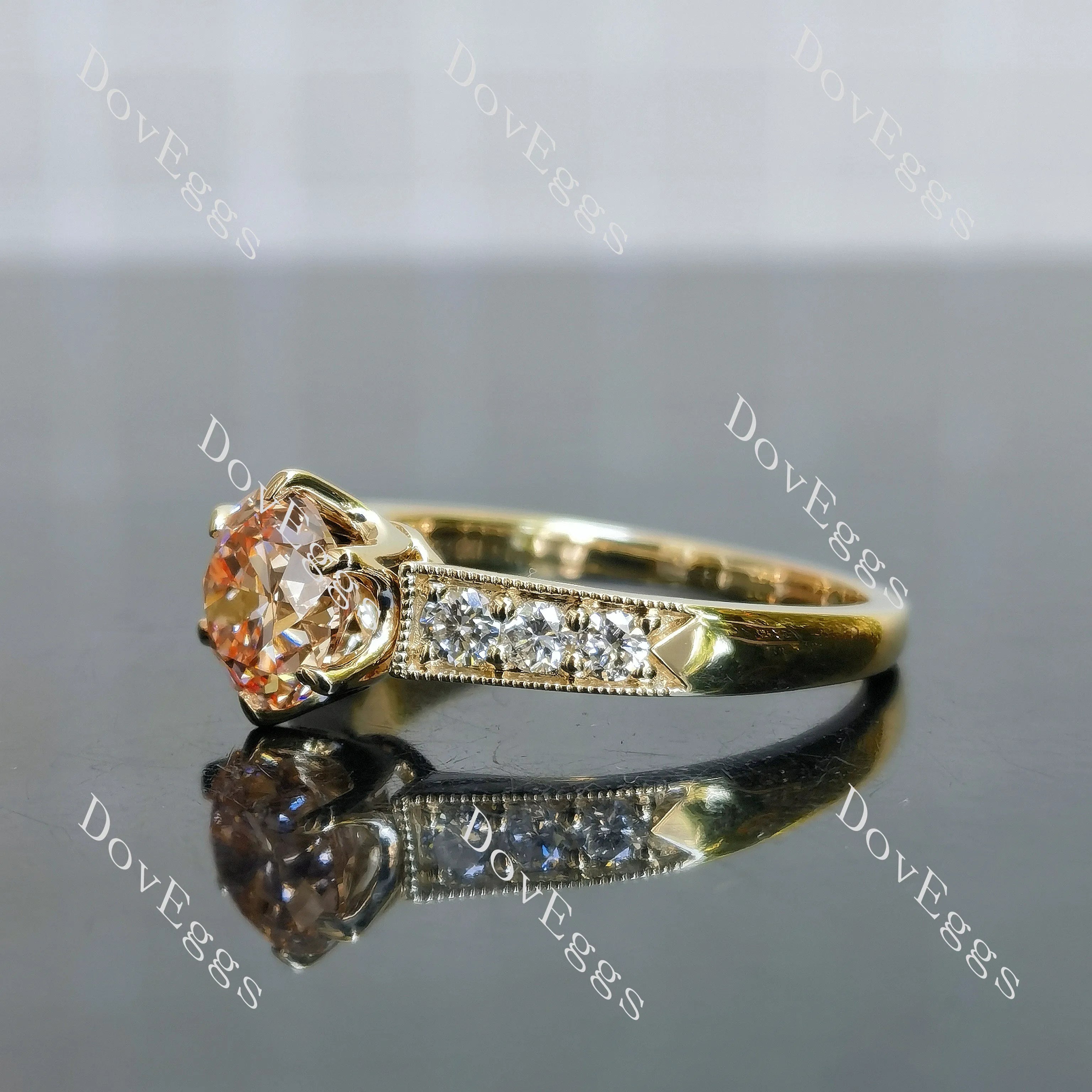Round pave art deco moissanite engagement ring| DovEggs