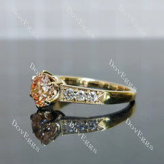 Round pave art deco moissanite engagement ring| DovEggs