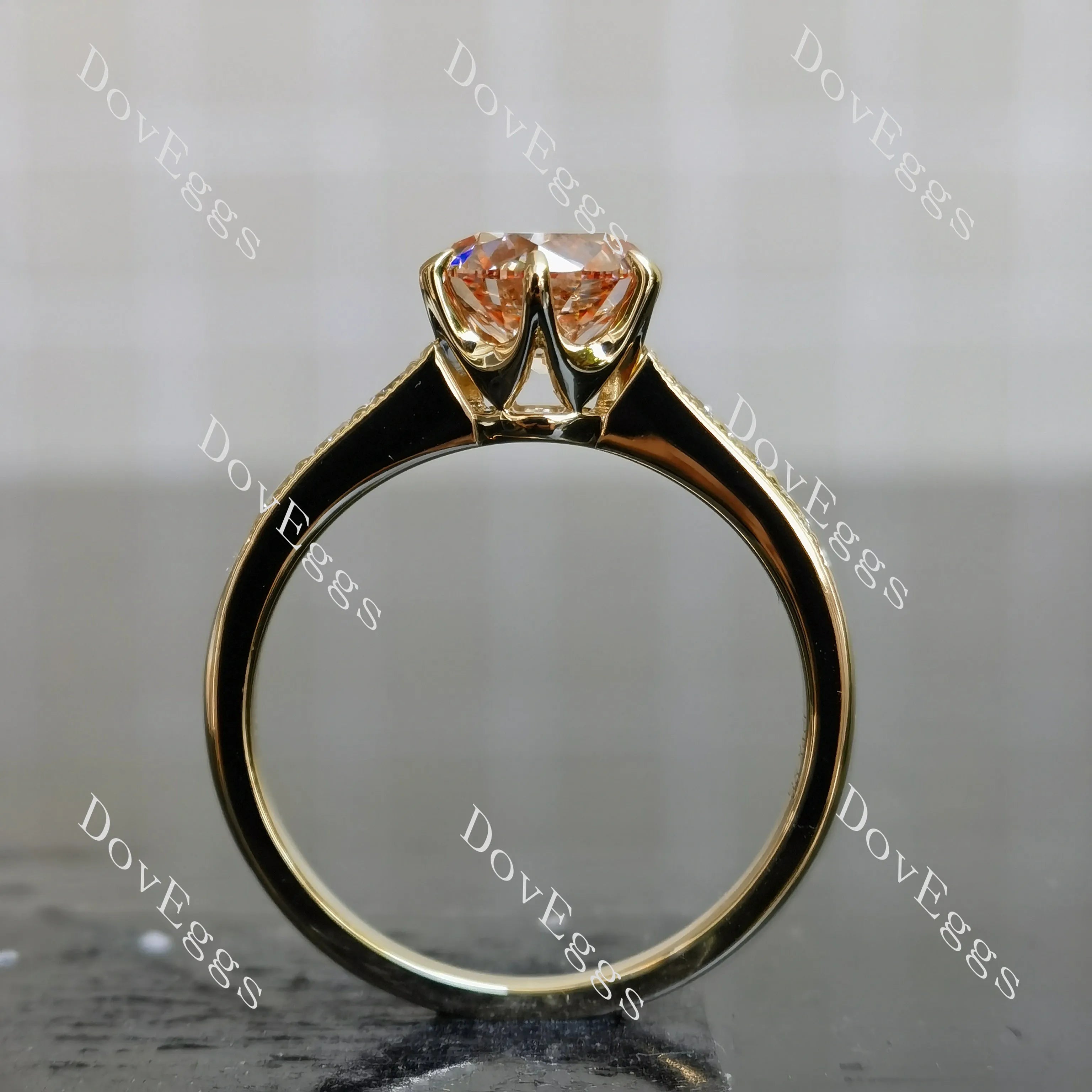 Round pave art deco moissanite engagement ring| DovEggs