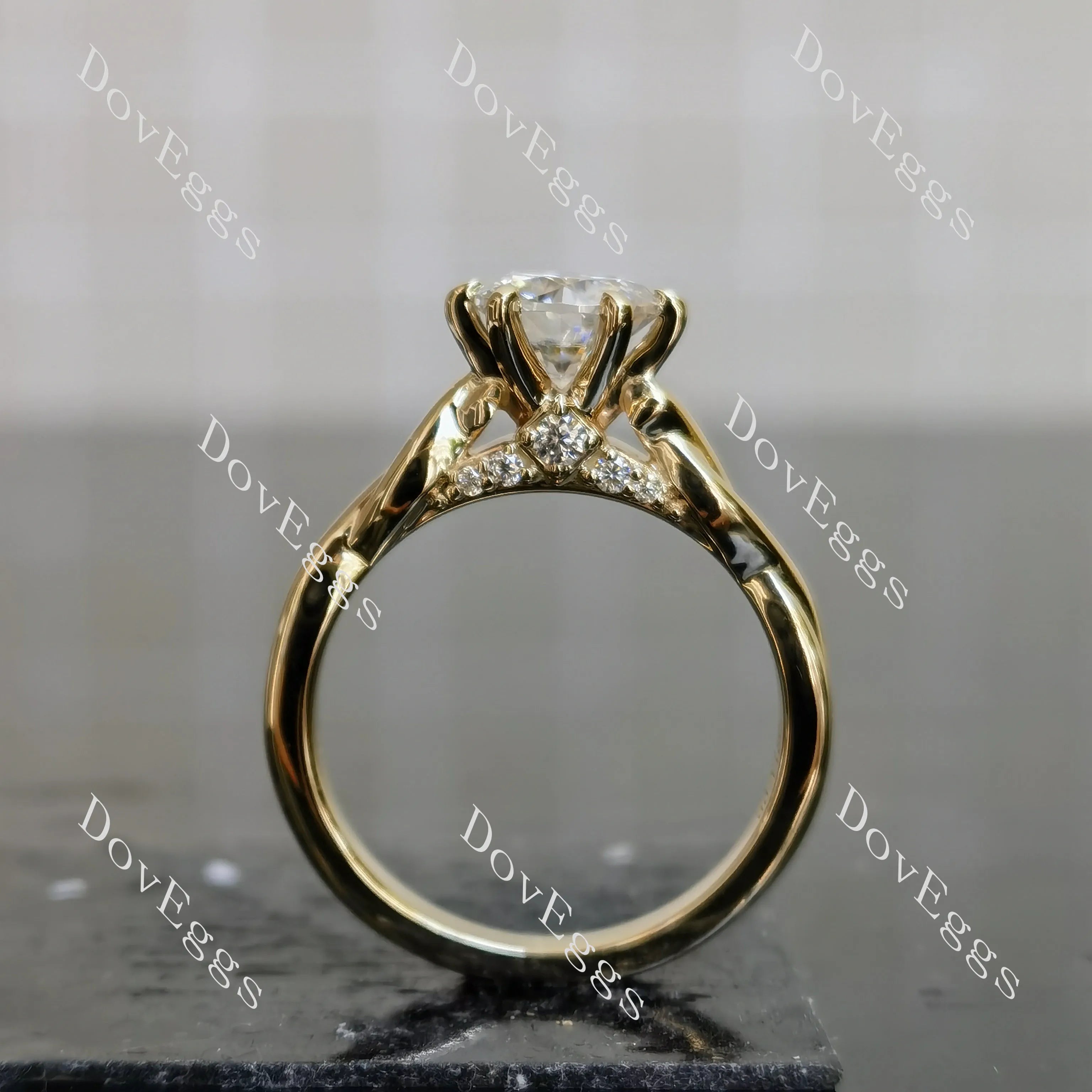 Round curved vintage moissanite engagement ring| DovEggs