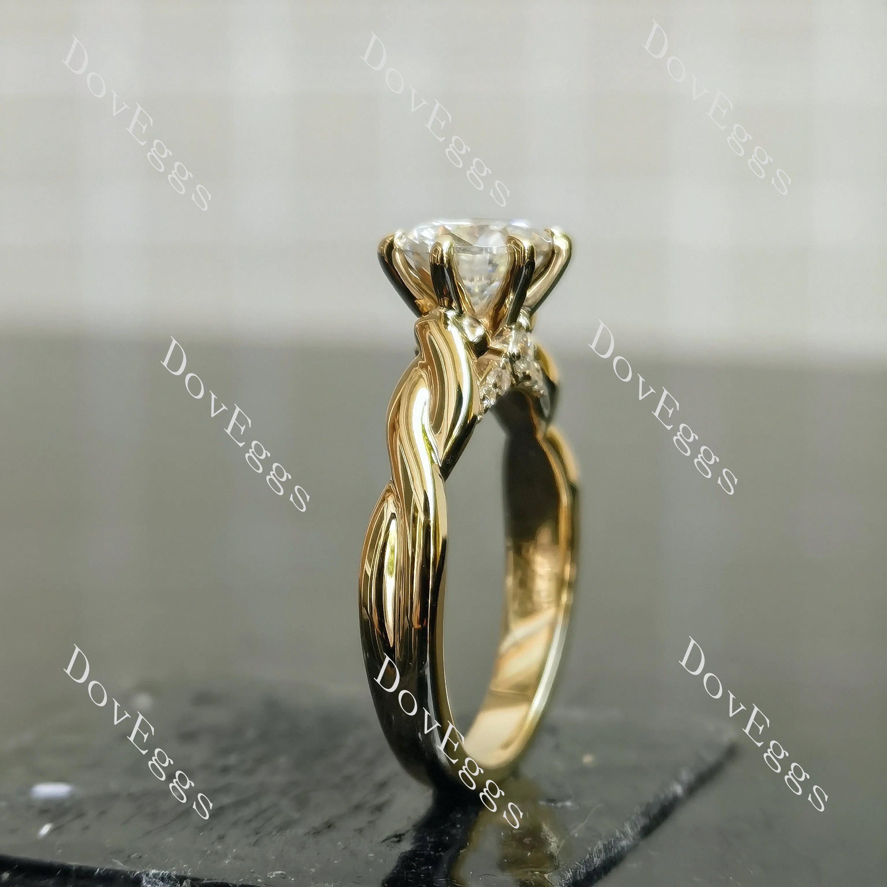 Round curved vintage moissanite engagement ring| DovEggs