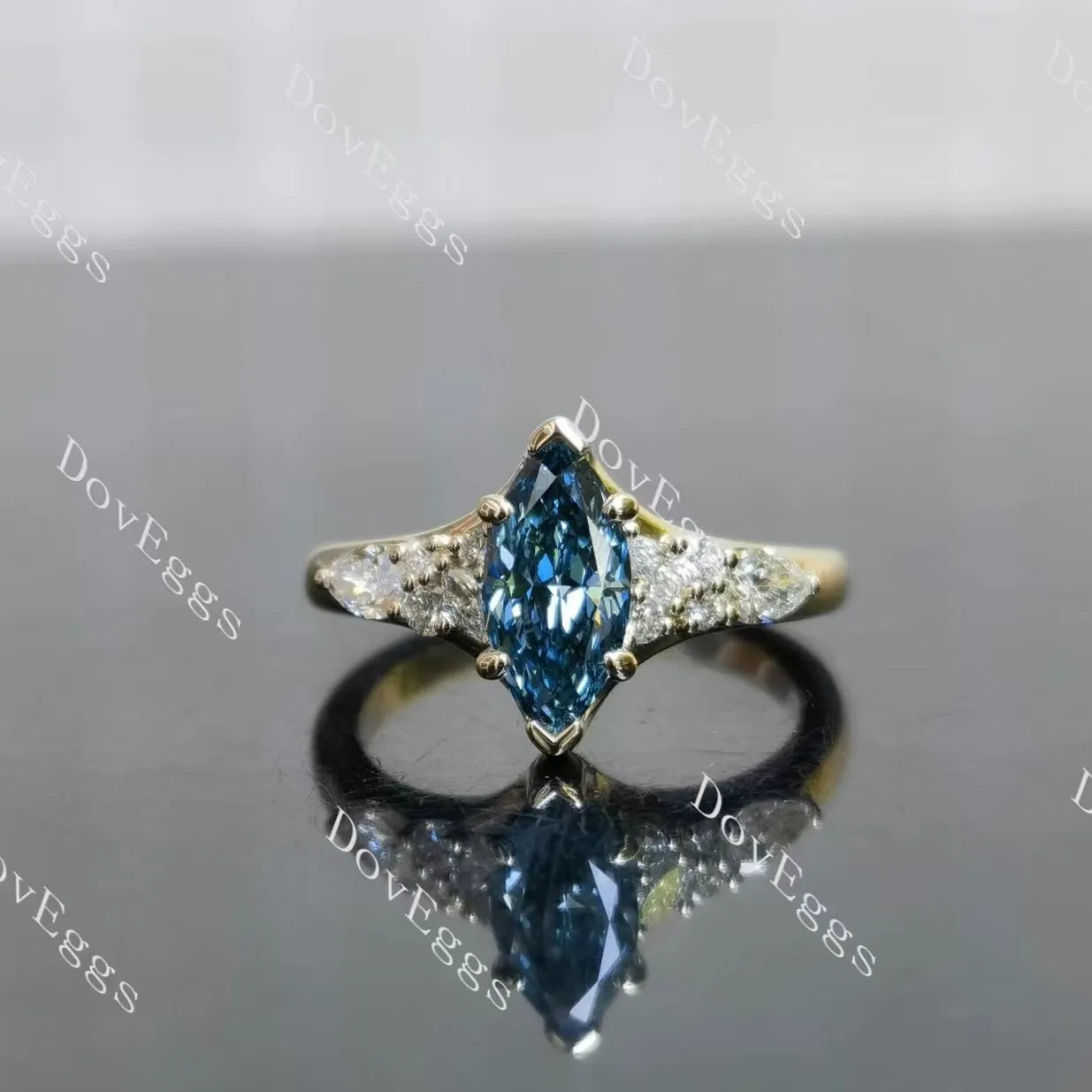 Harley-Marquise side stones vintage moissanite engagement ring| DovEggs