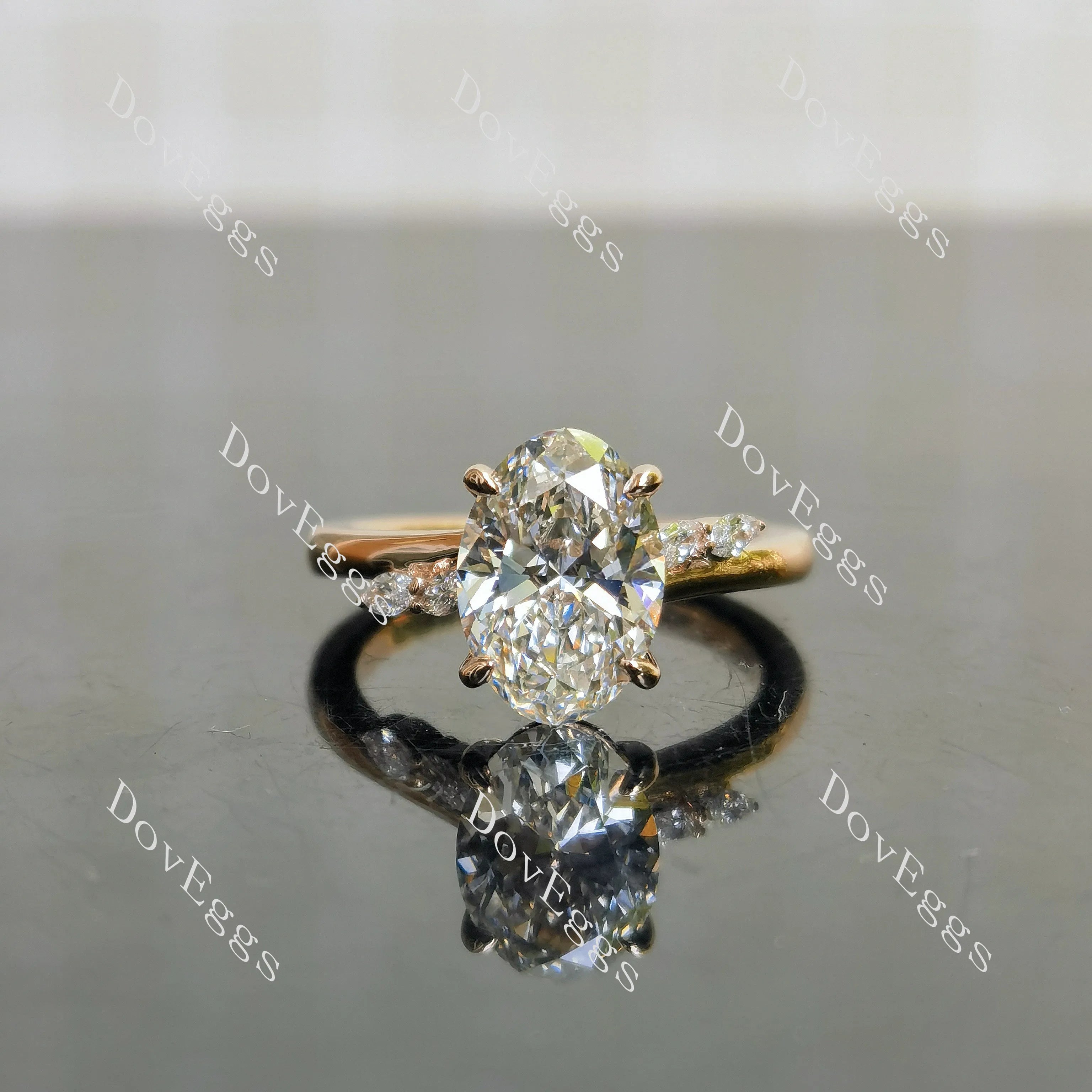 Oval side stones vintage moissanite engagement ring| DovEggs