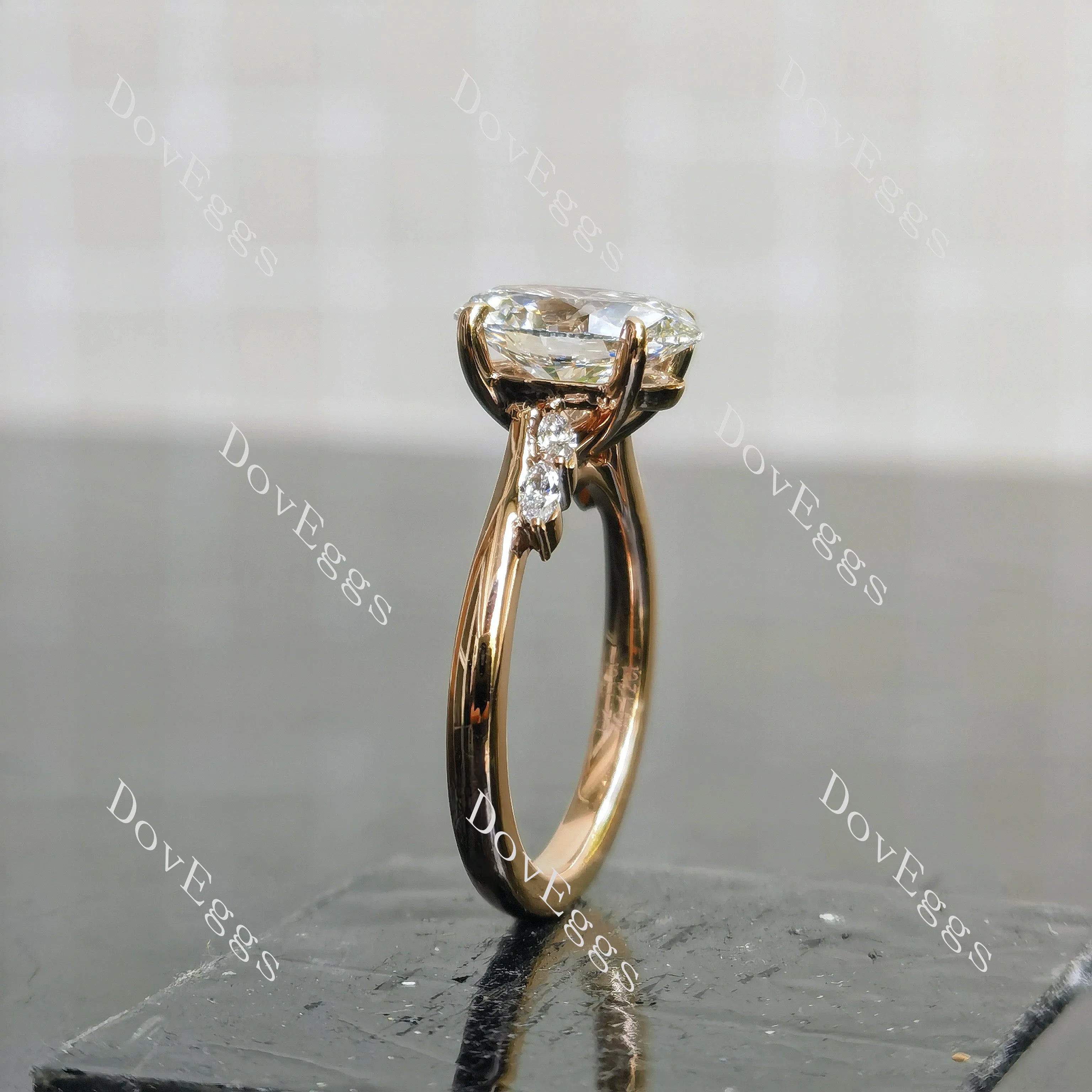 Oval side stones vintage moissanite engagement ring| DovEggs