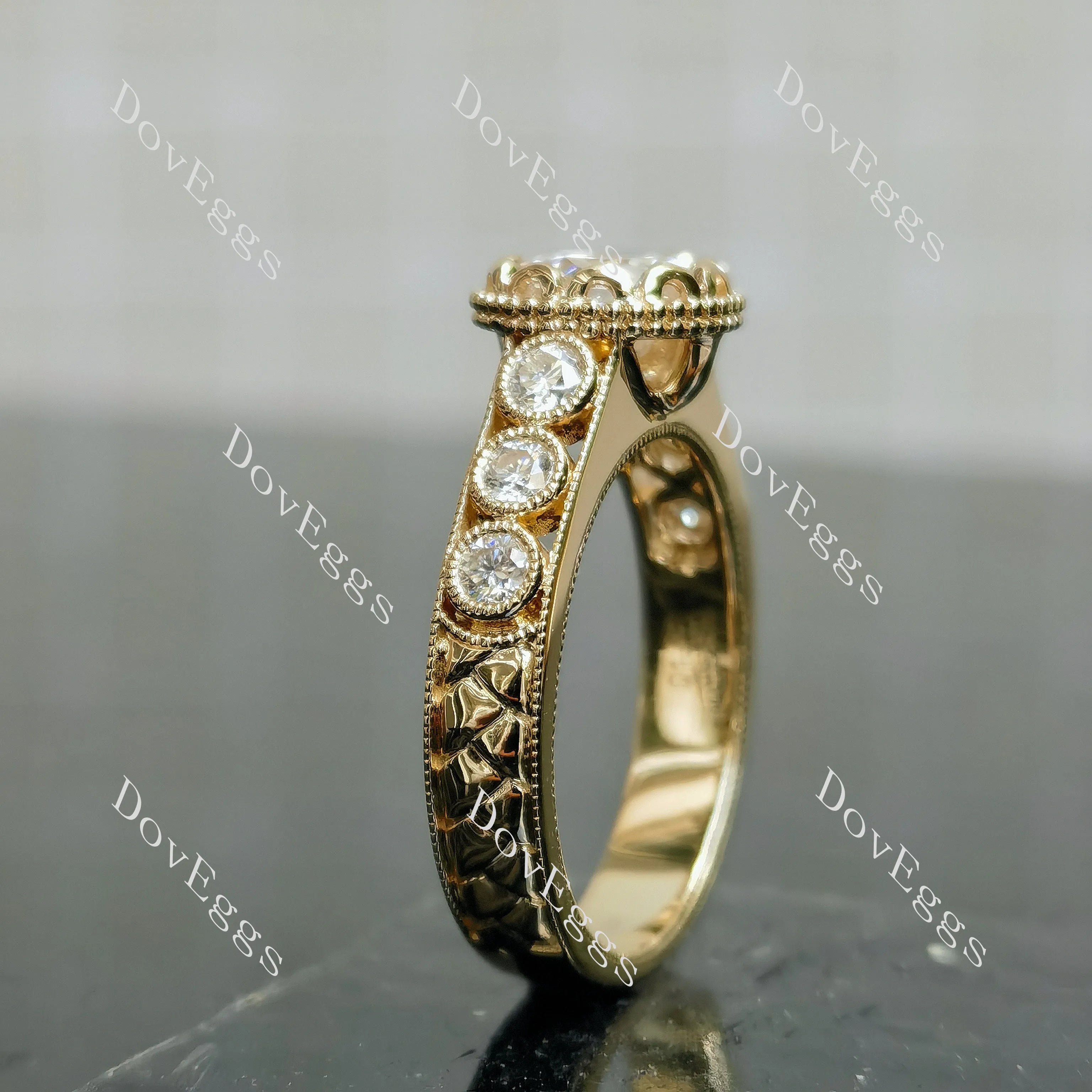 Bezel pave art deco engagement ring only semi-mount only(Exclusively to DovEggs Stones)