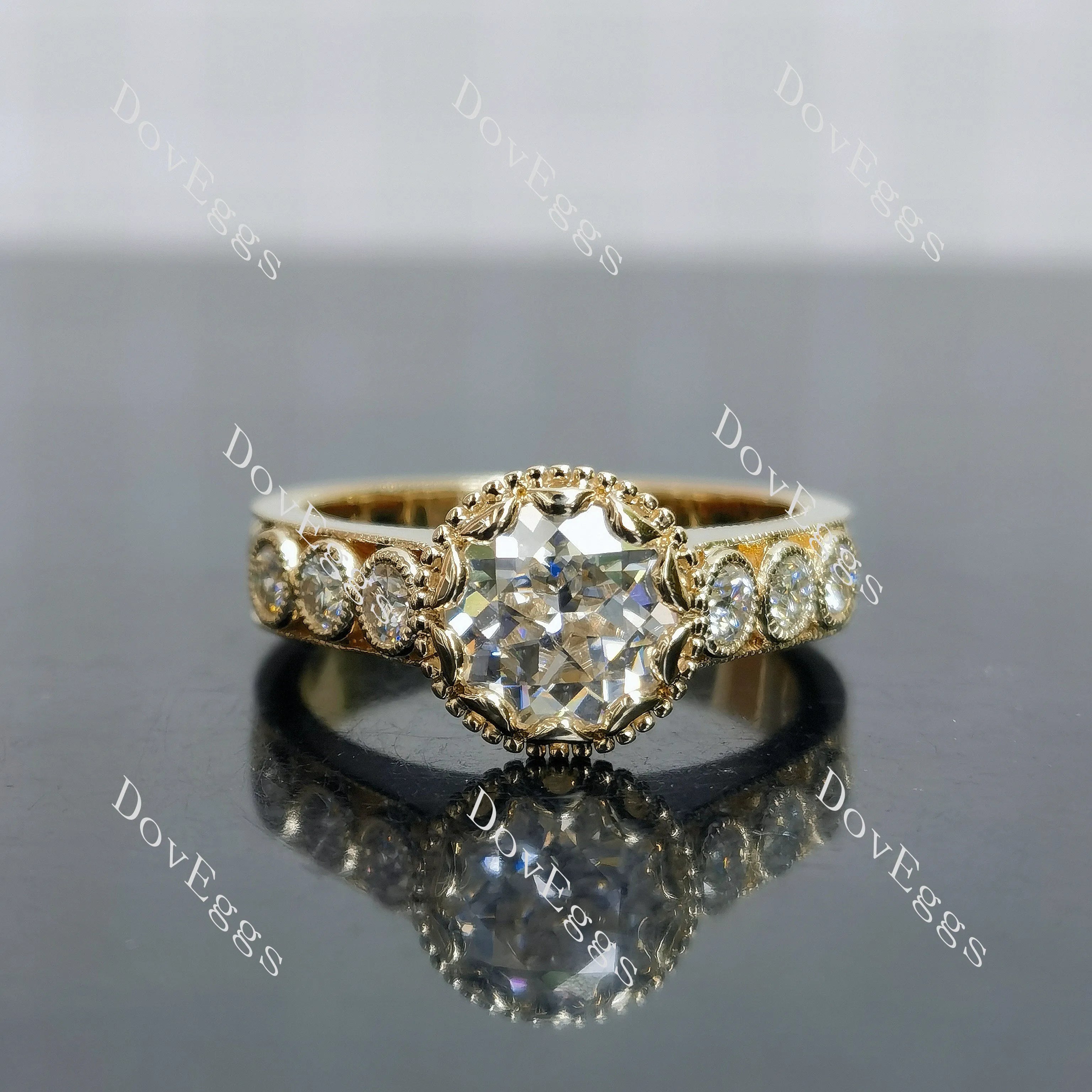 Bezel pave art deco engagement ring only semi-mount only(Exclusively to DovEggs Stones)