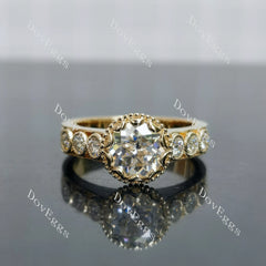 Bezel pave art deco engagement ring only semi-mount only(Exclusively to DovEggs Stones)