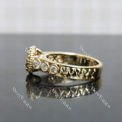 Bezel pave art deco engagement ring only semi-mount only(Exclusively to DovEggs Stones)