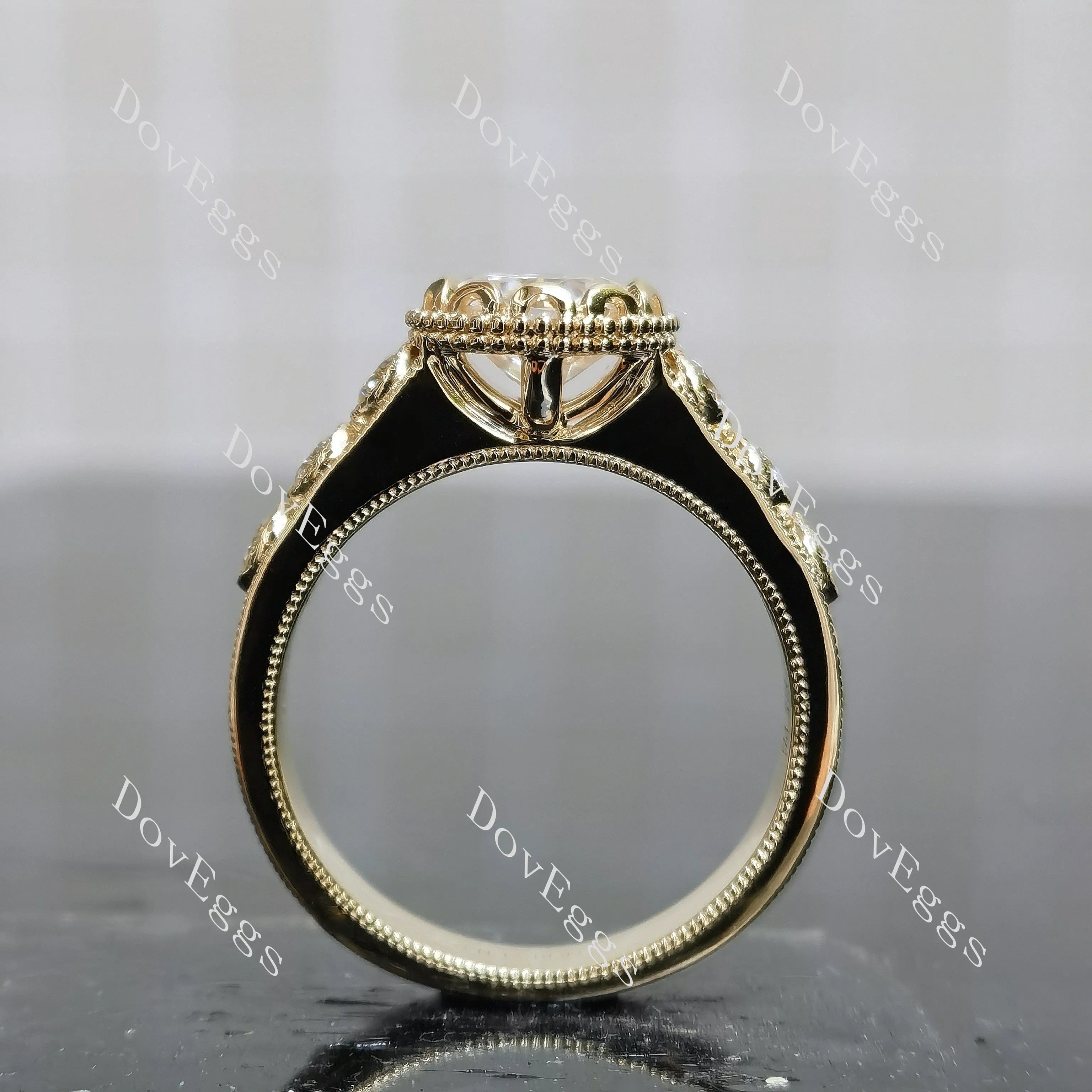 Bezel pave art deco engagement ring only semi-mount only(Exclusively to DovEggs Stones)