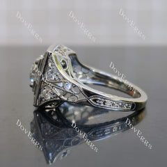 Round pave art deco vintage moissanite engagement ring| DovEggs