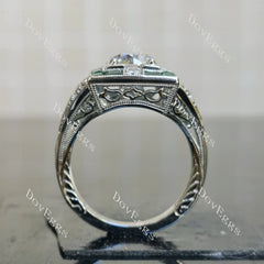 Round pave art deco vintage moissanite engagement ring| DovEggs