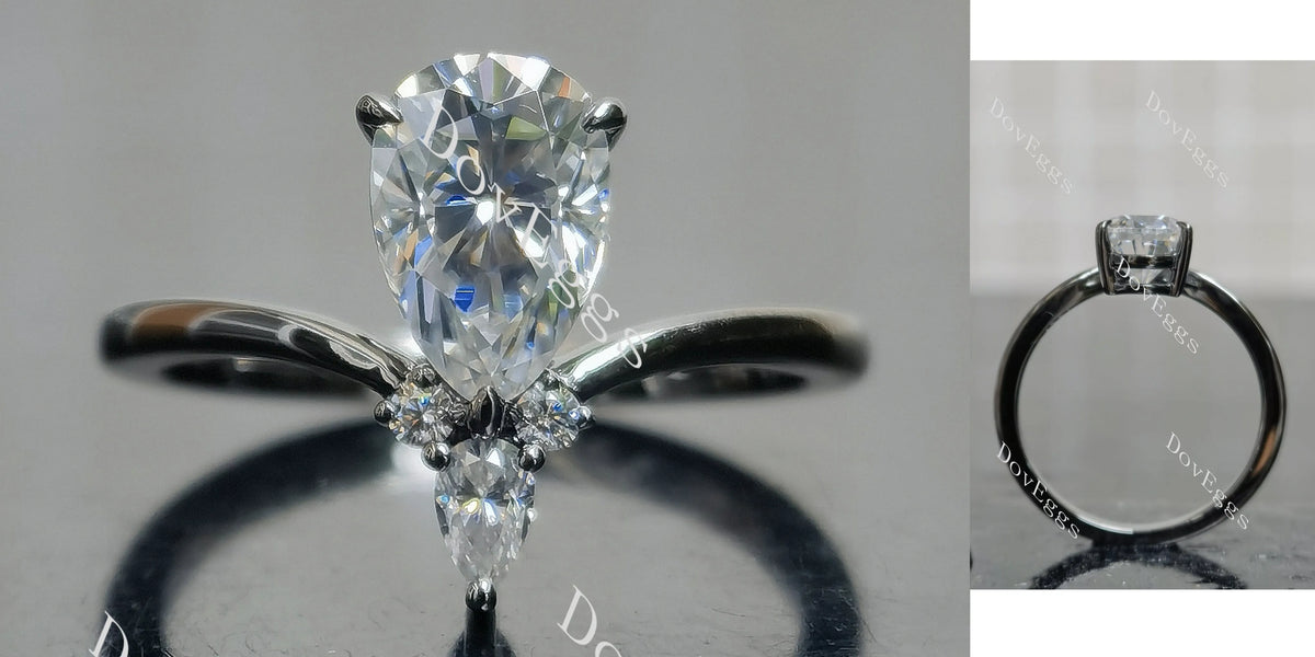 Pear art deco plated with black rhodium moissanite engagement ring| DovEggs