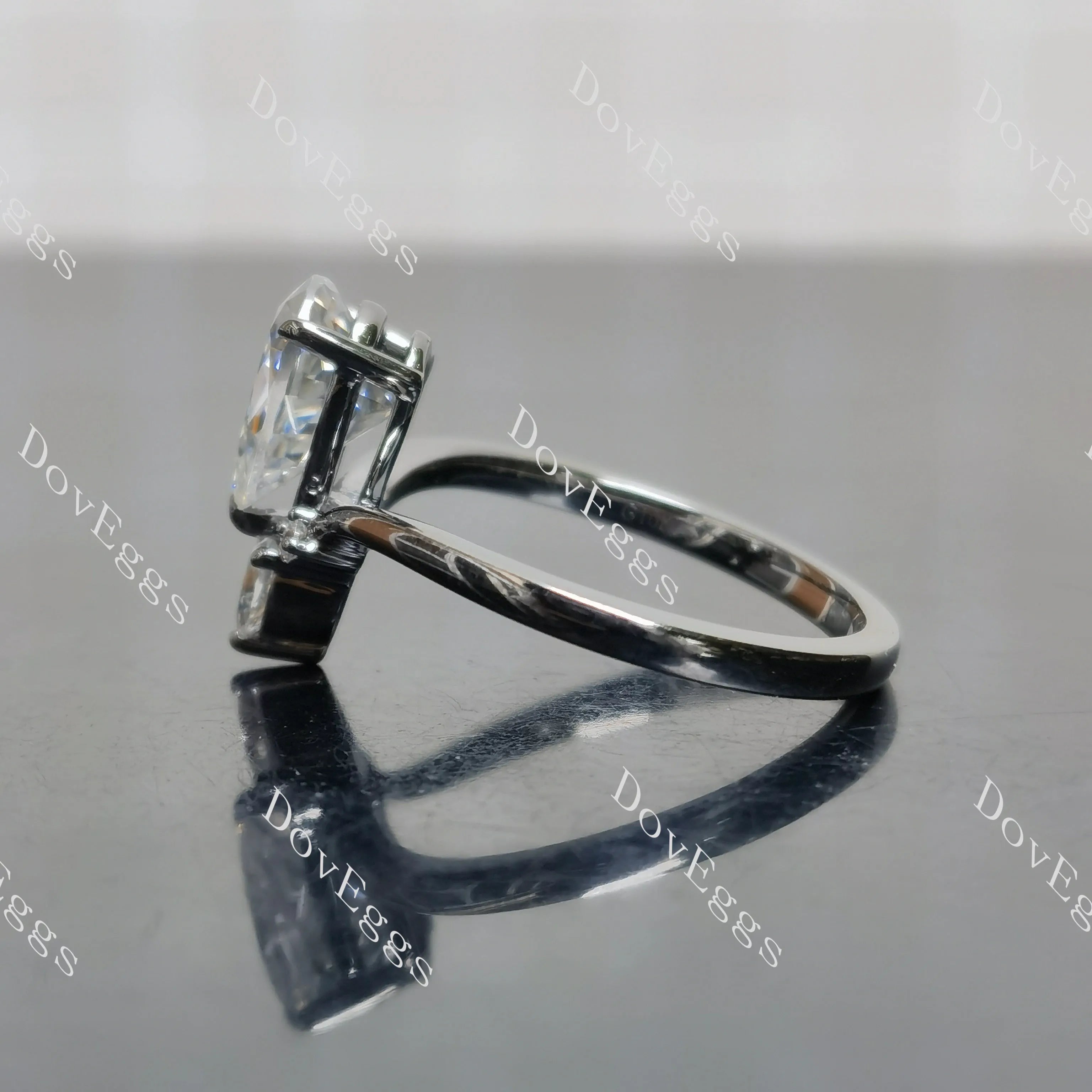 Pear art deco plated with black rhodium moissanite engagement ring| DovEggs