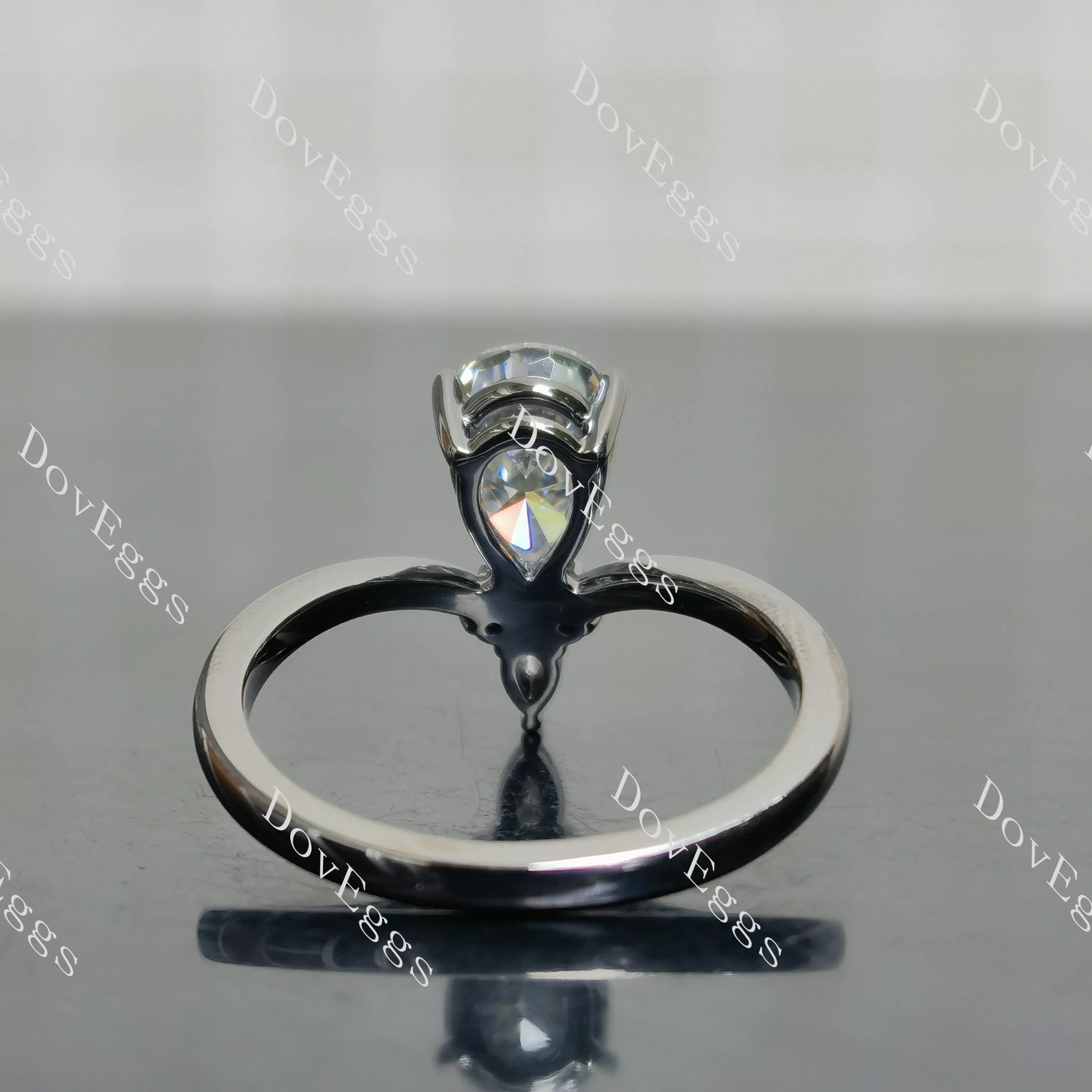 Pear art deco plated with black rhodium moissanite engagement ring| DovEggs