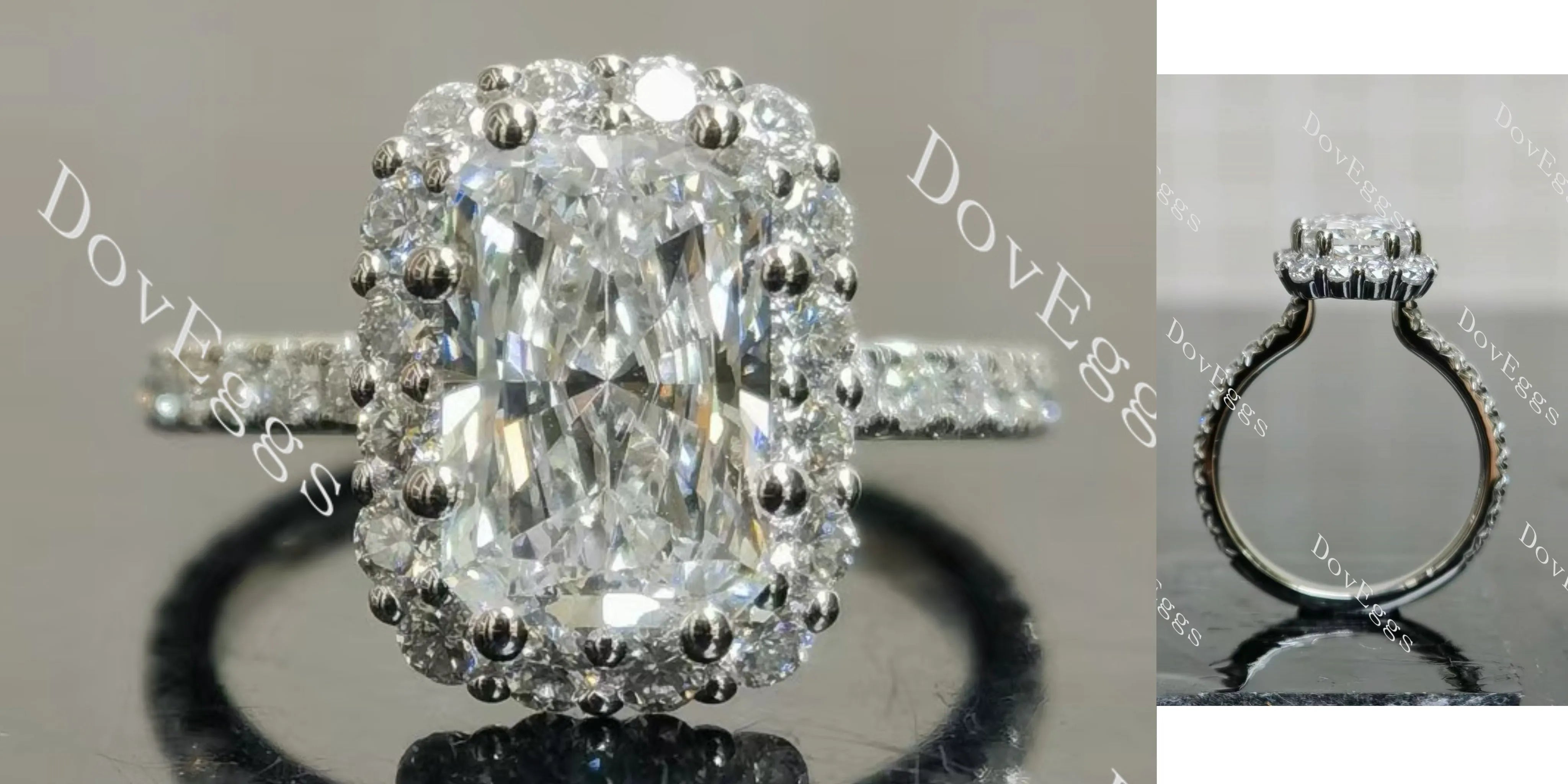 Radiant halo pave moissnaite engagement ring| DovEggs