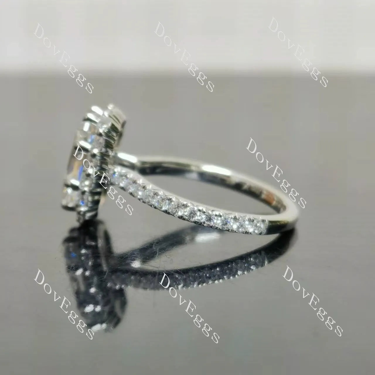 Radiant halo pave moissnaite engagement ring| DovEggs