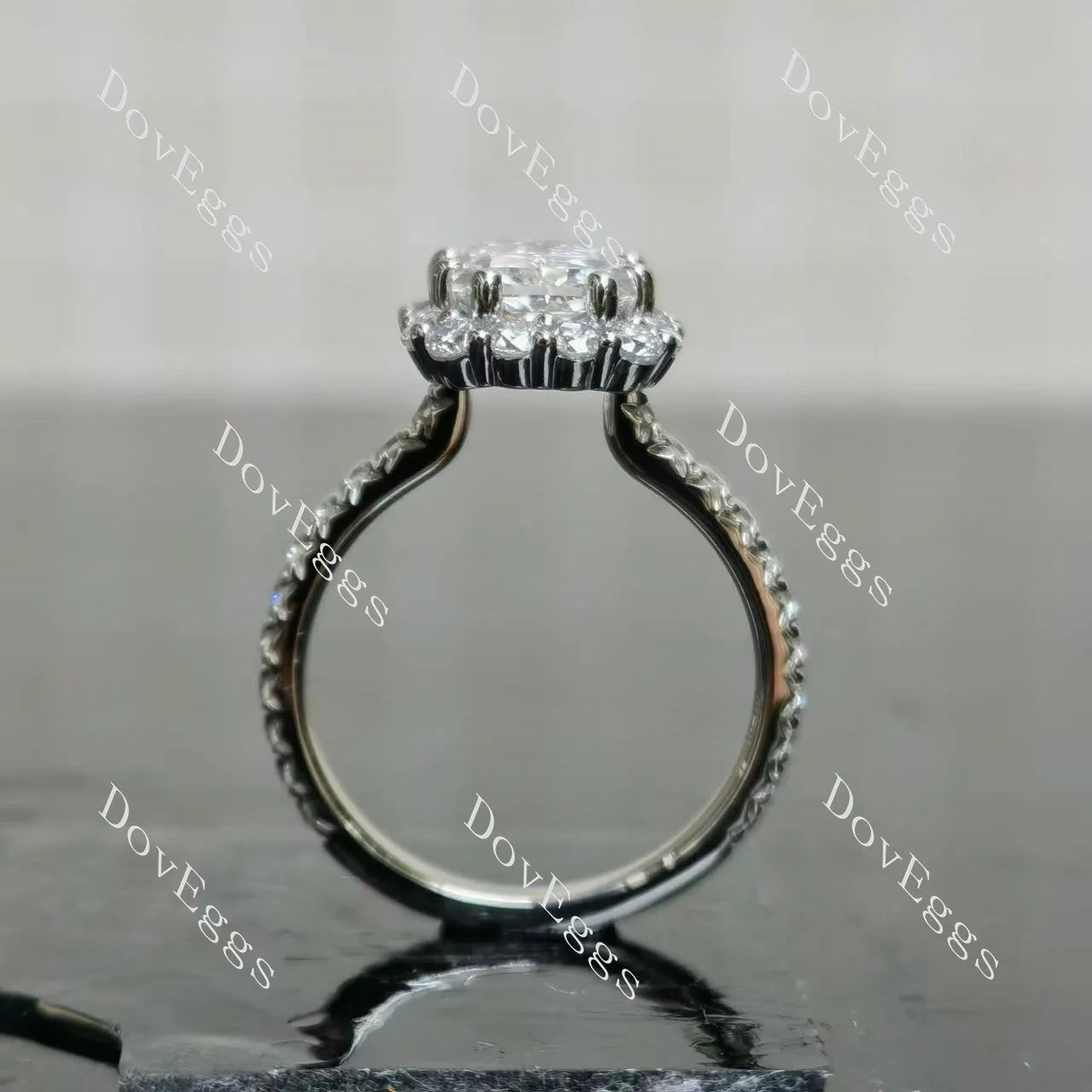 Radiant halo pave moissnaite engagement ring| DovEggs