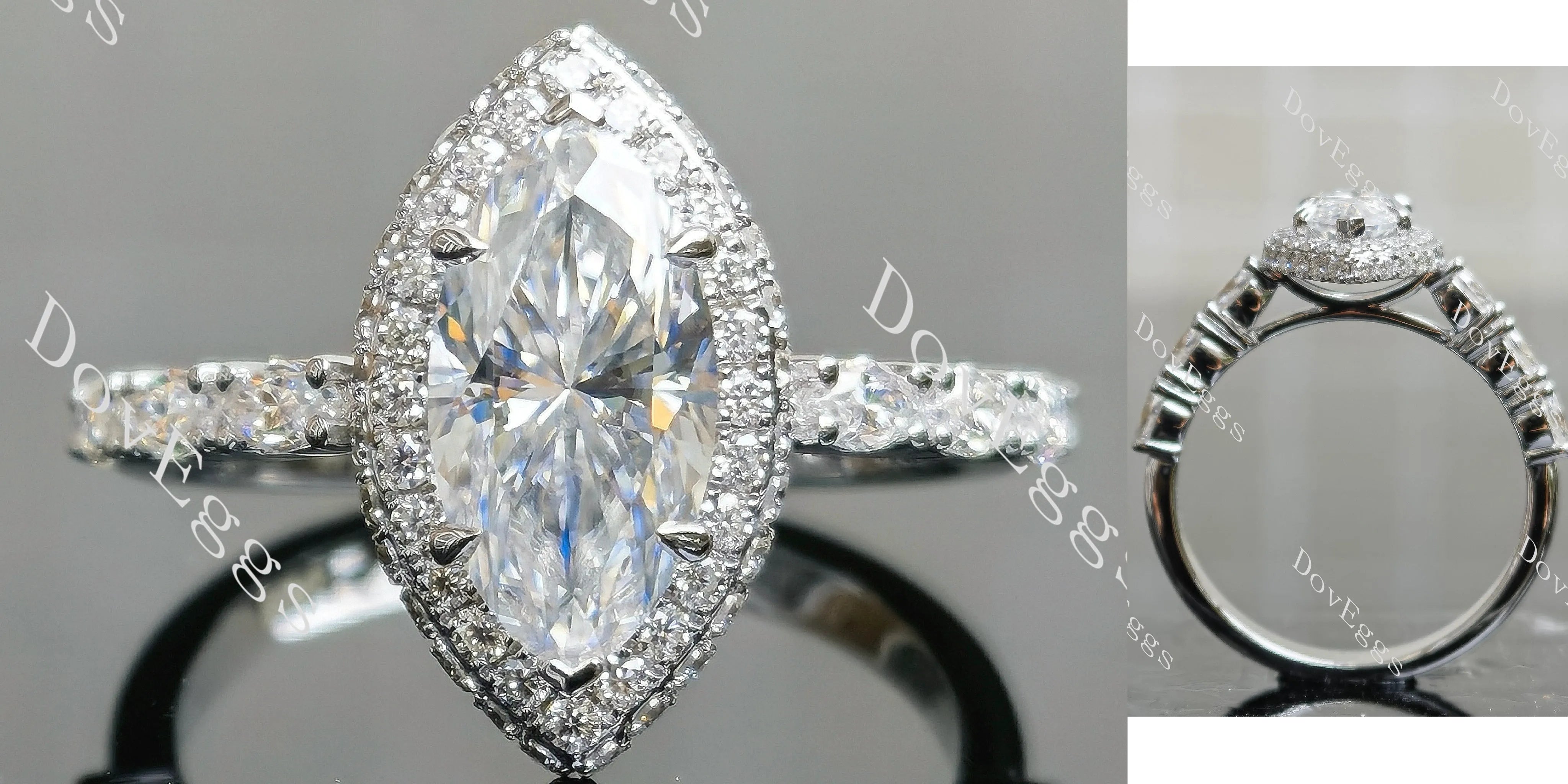 Marquise halo pave vintage moissanite engagement ring| DovEggs