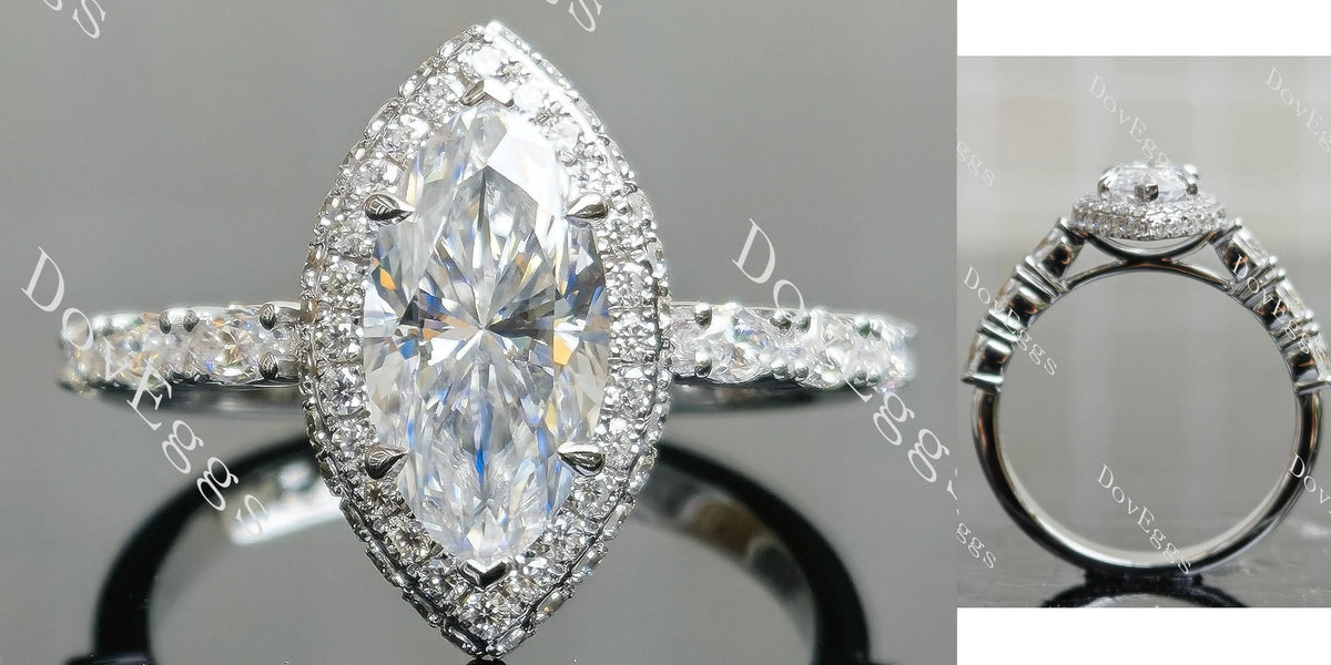 Marquise halo pave vintage moissanite engagement ring| DovEggs