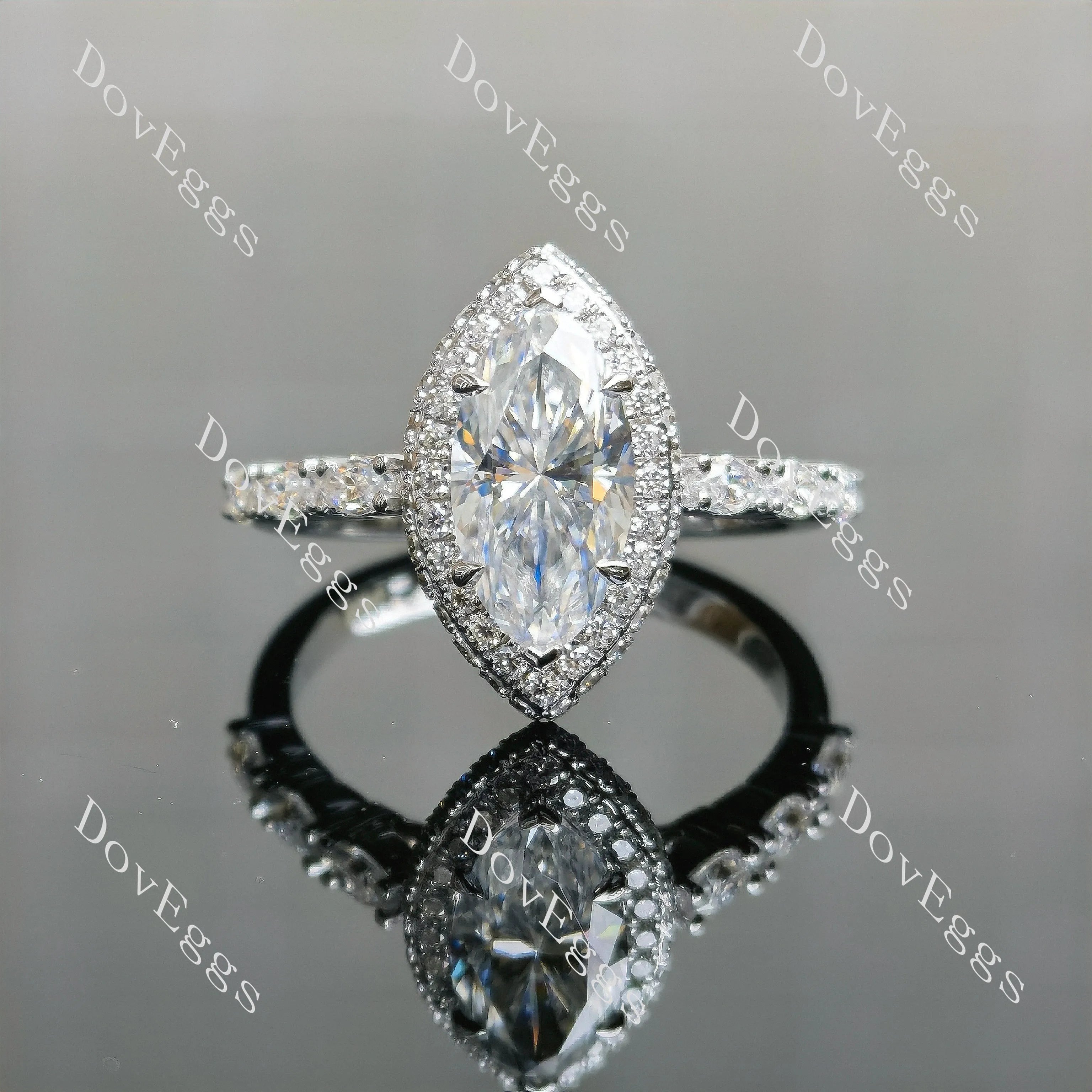 Marquise halo pave vintage moissanite engagement ring| DovEggs