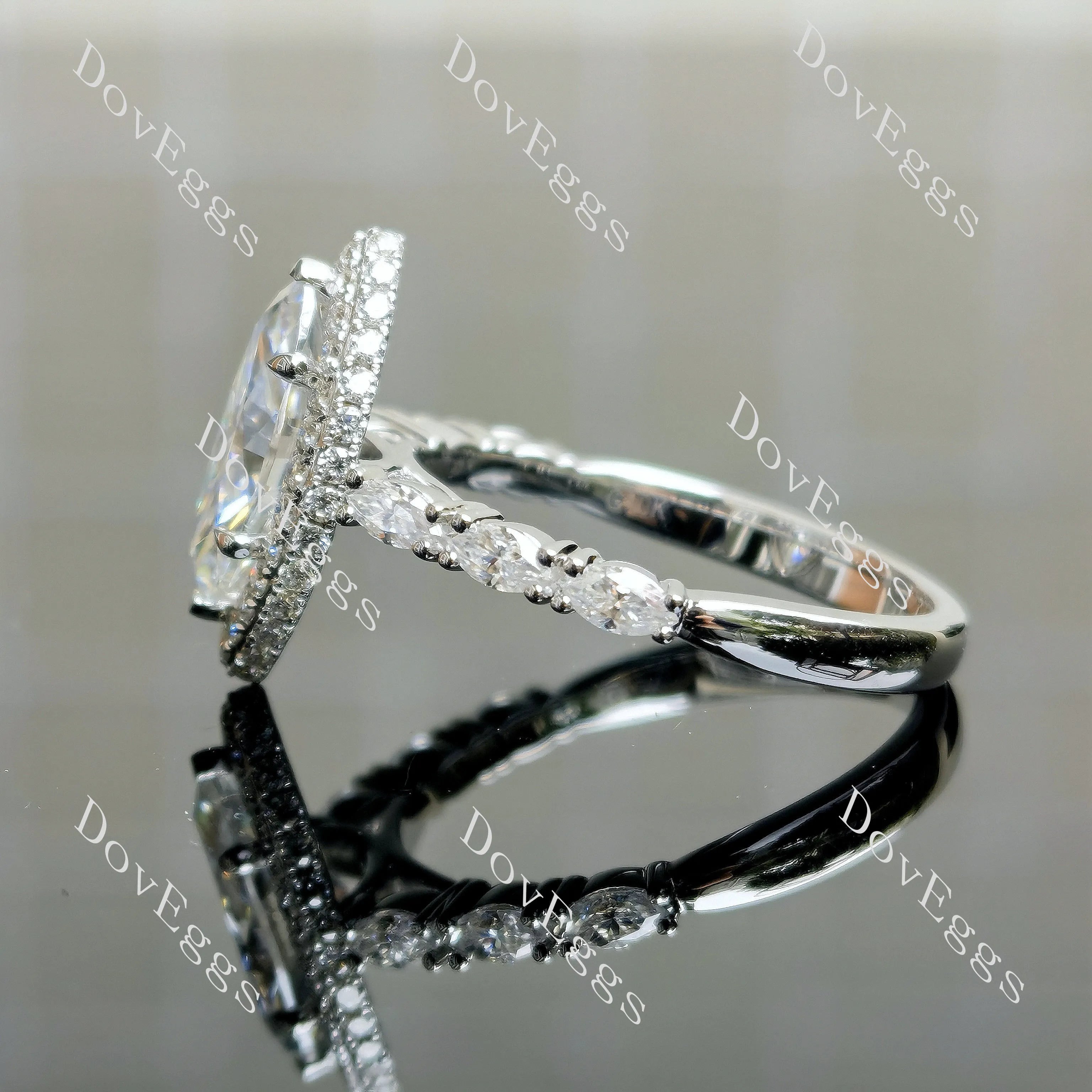Marquise halo pave vintage moissanite engagement ring| DovEggs