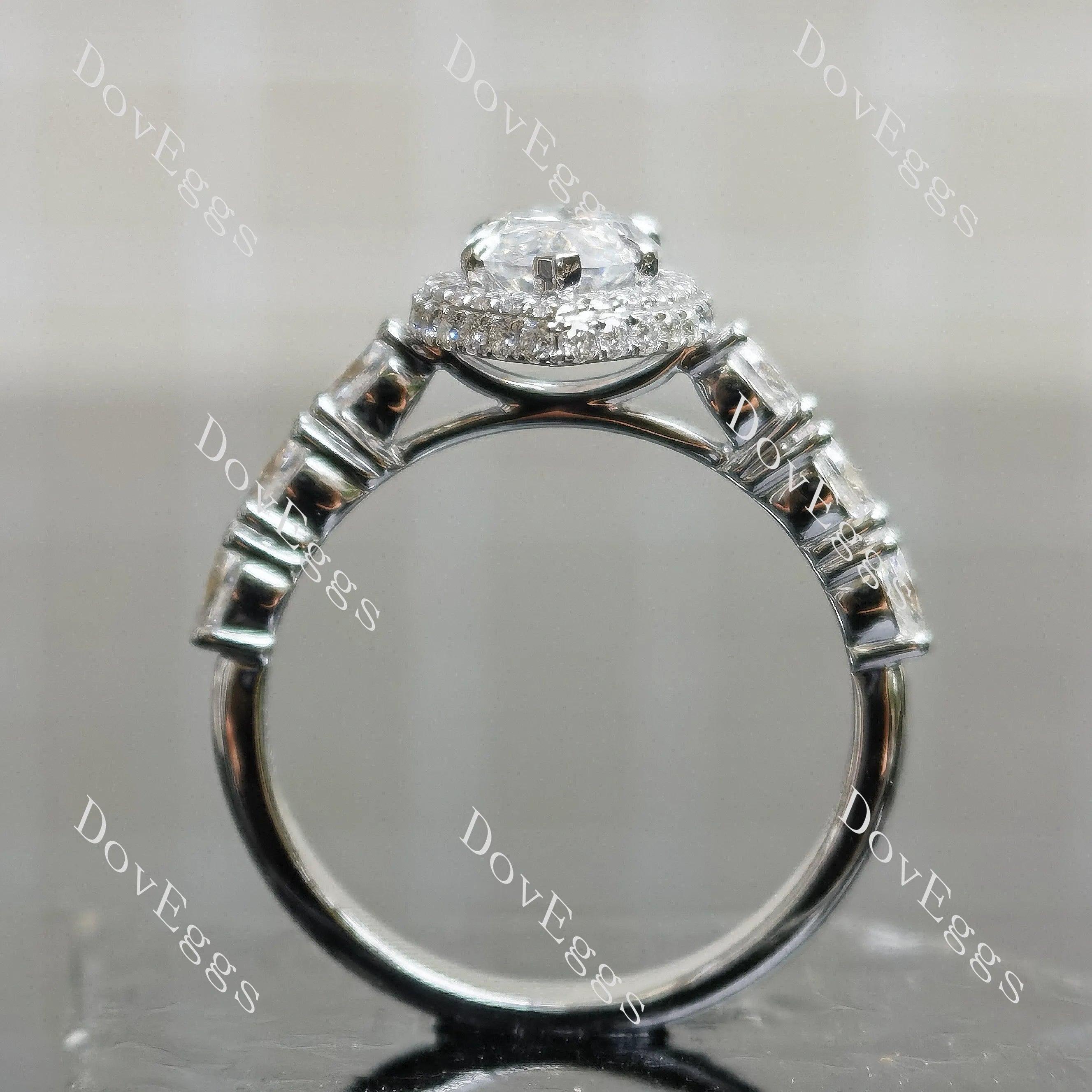 Marquise halo pave vintage moissanite engagement ring| DovEggs