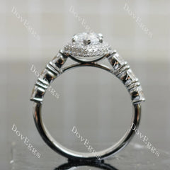 Marquise halo pave vintage moissanite engagement ring| DovEggs