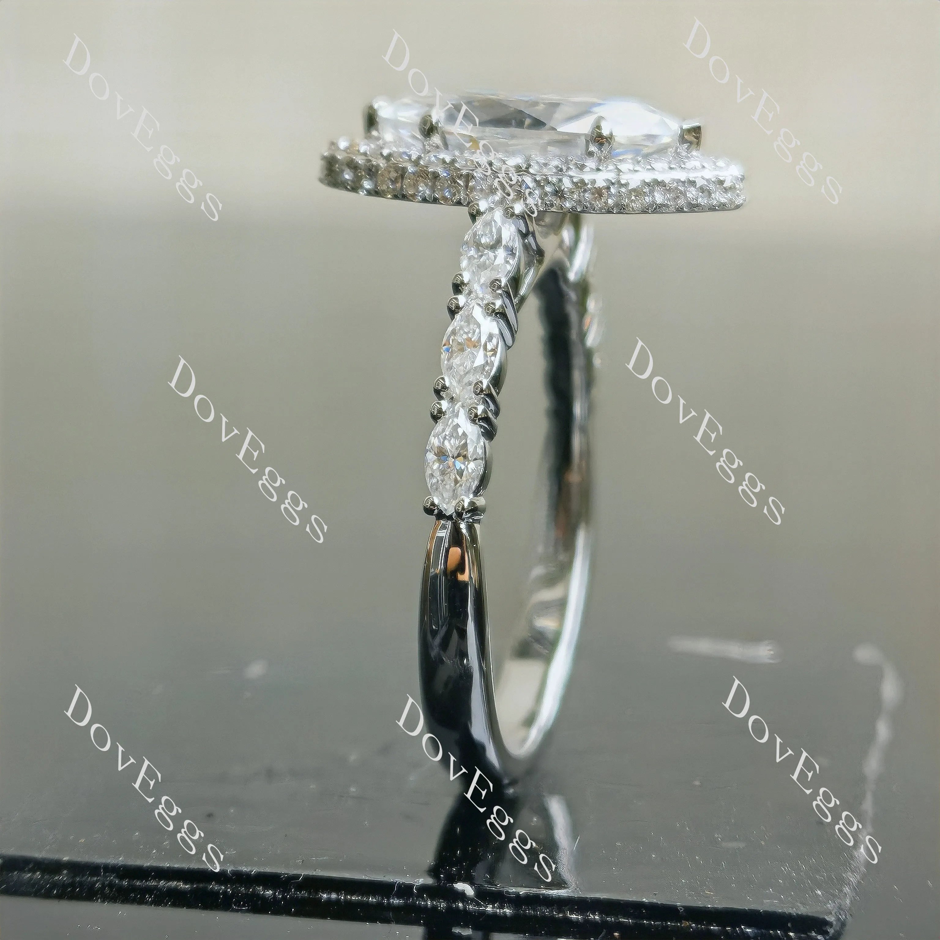 Marquise halo pave vintage moissanite engagement ring| DovEggs