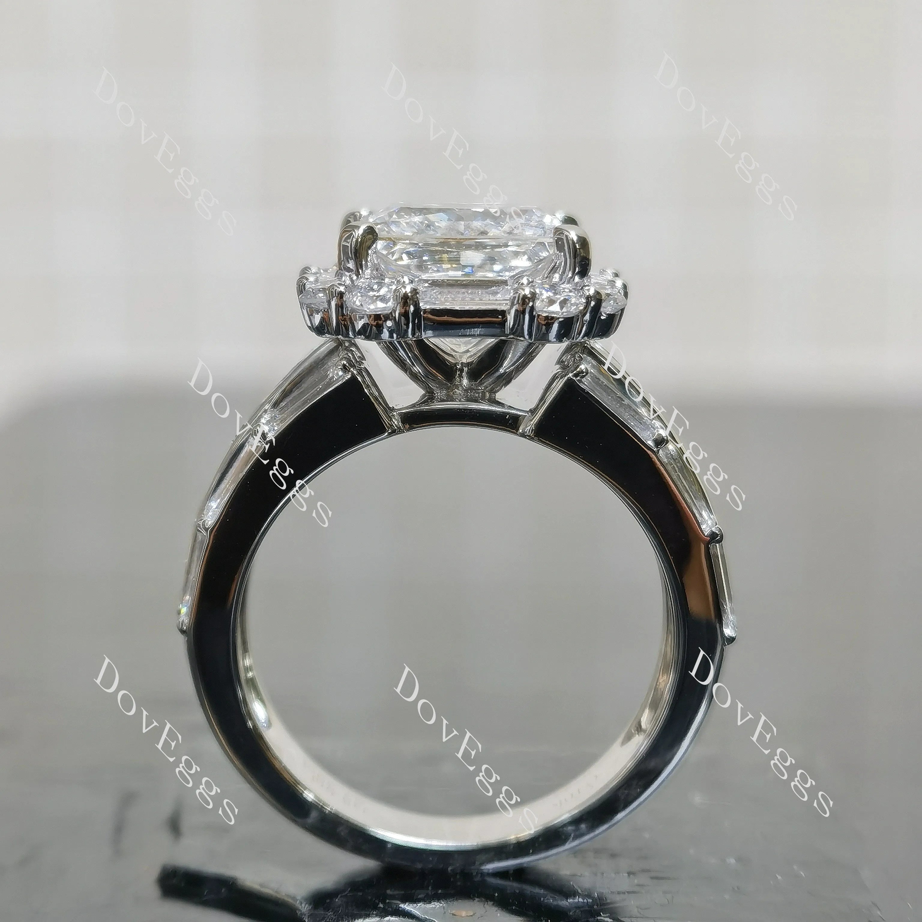 Princess halo pave art deco moissnaite engagement ring| DovEggs